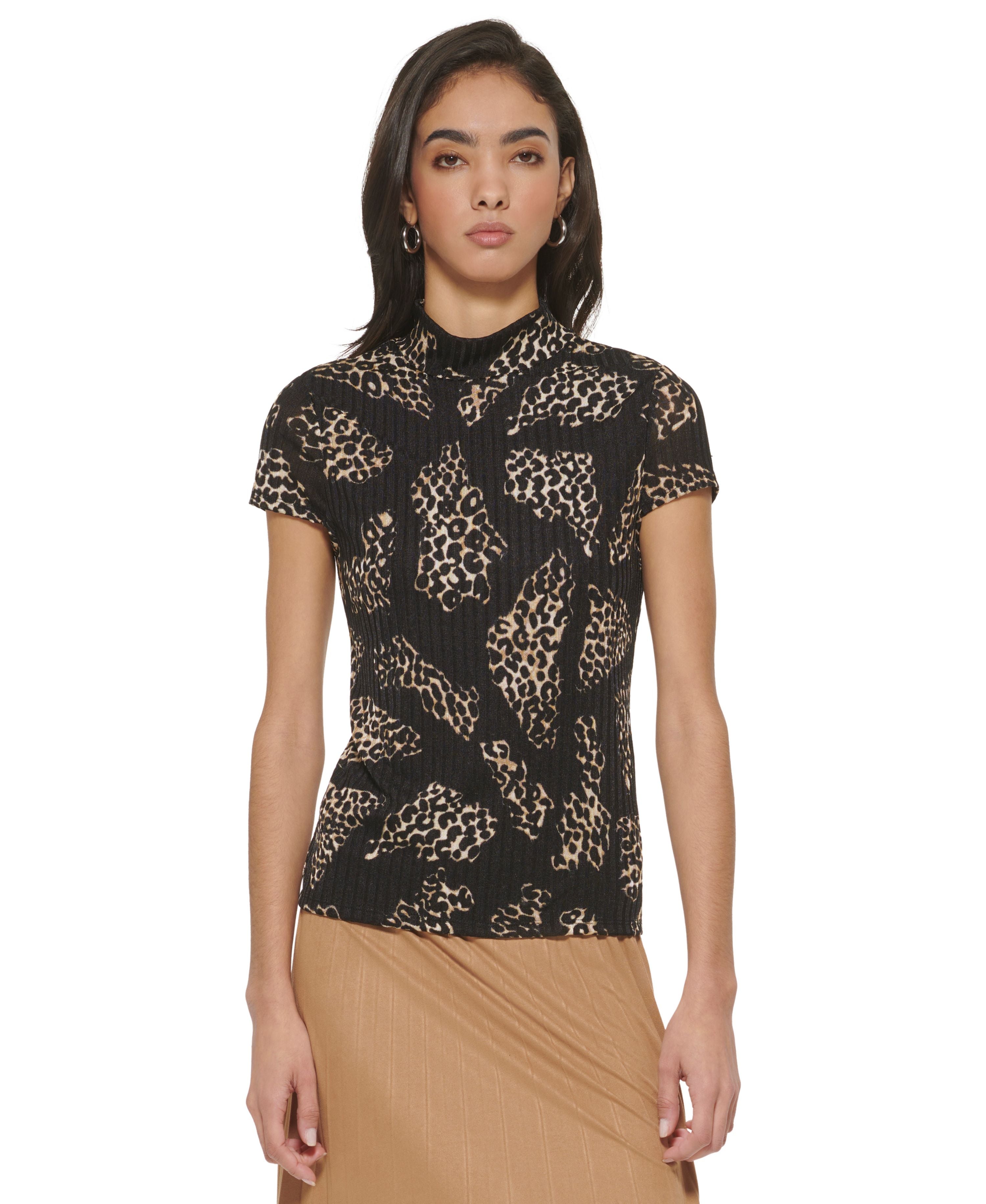 Women's Animal-Print Short-Sleeve Knit Premium Top