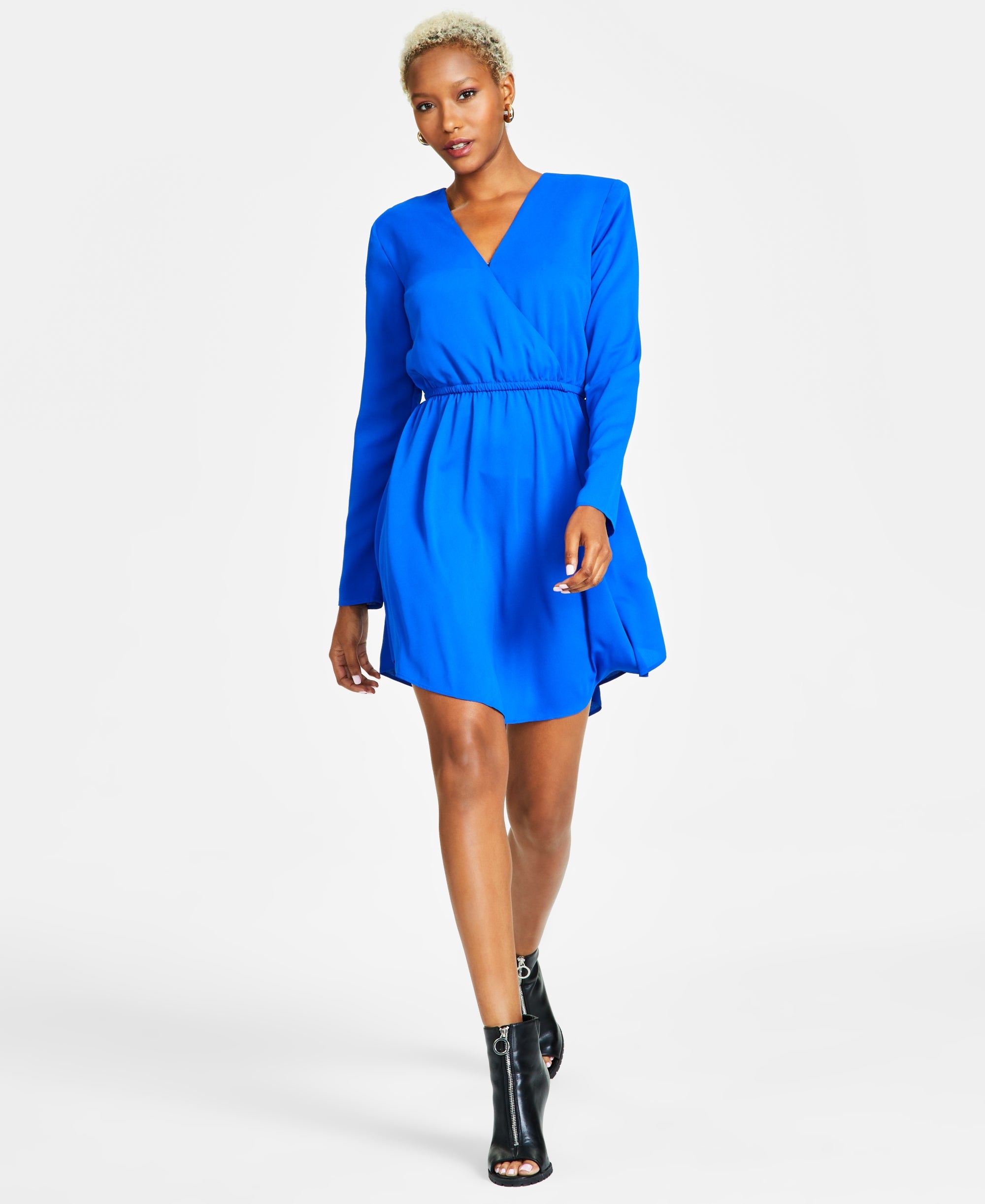 Women's V-Neck Long-Sleeve Mini Dress Deep Cobalt XS