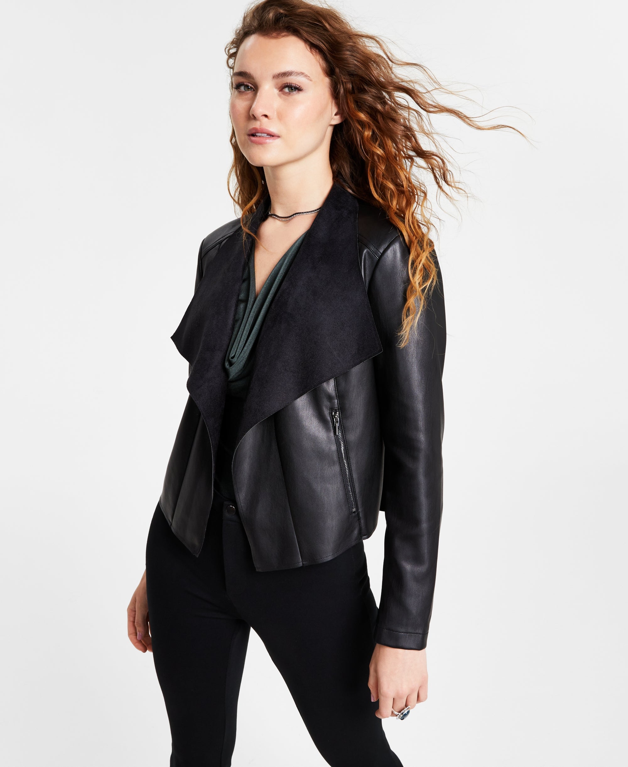 Women's Faux-Leather Flyaway Jacket