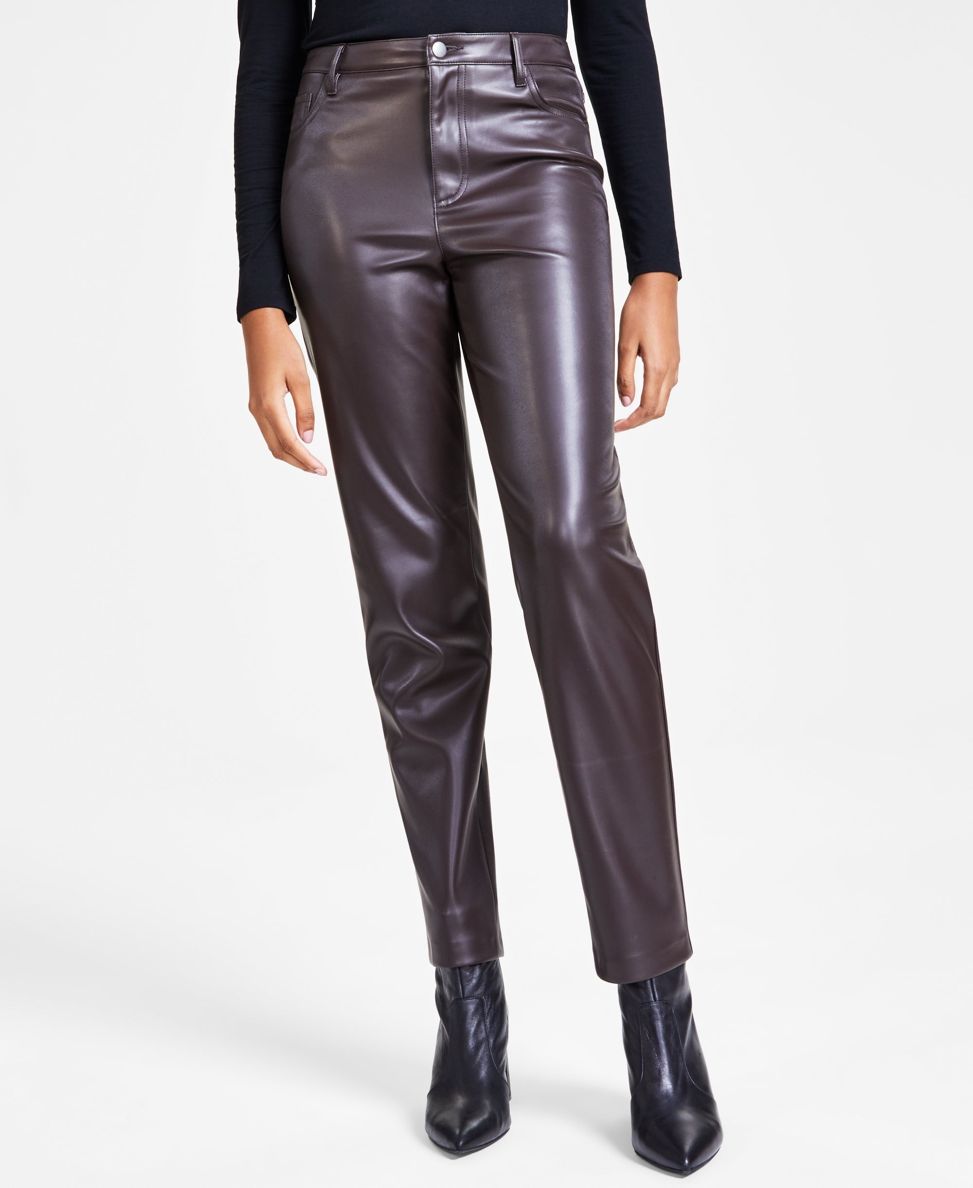 Women's Faux-Leather Straight-Leg Signature Pants