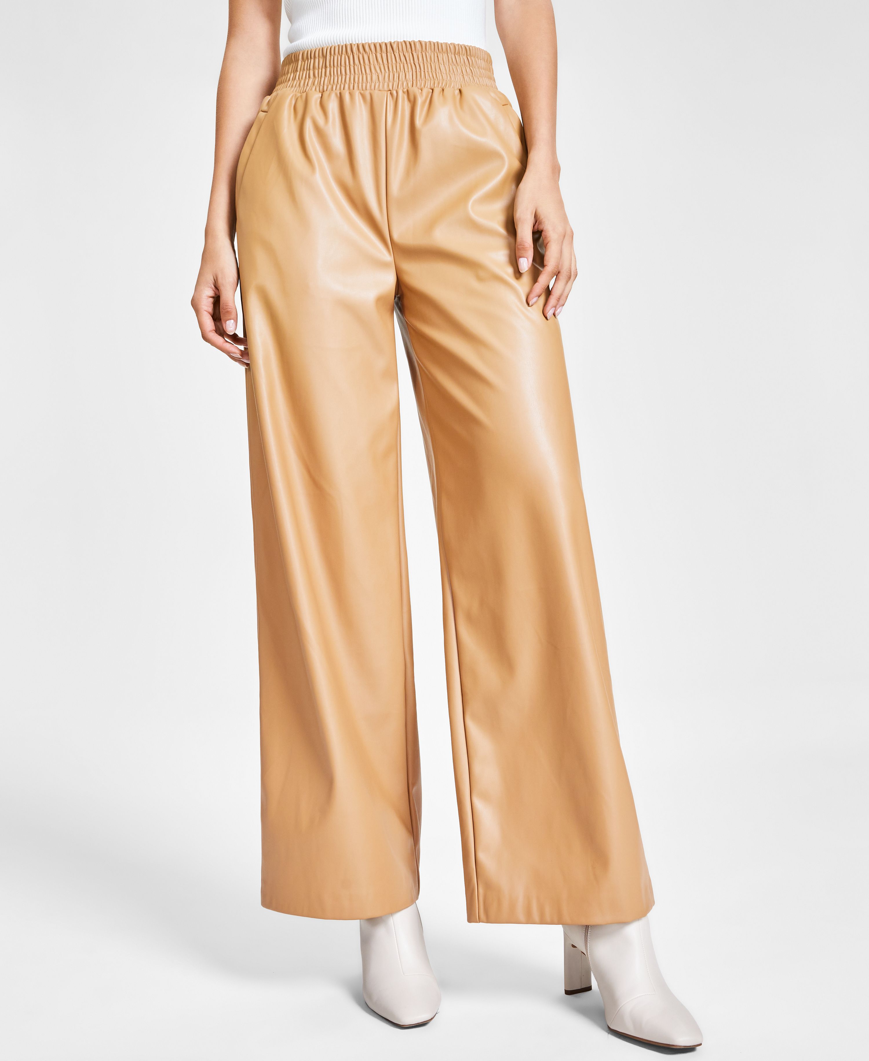 Women's Faux-Leather Wide-Leg Signature Pants