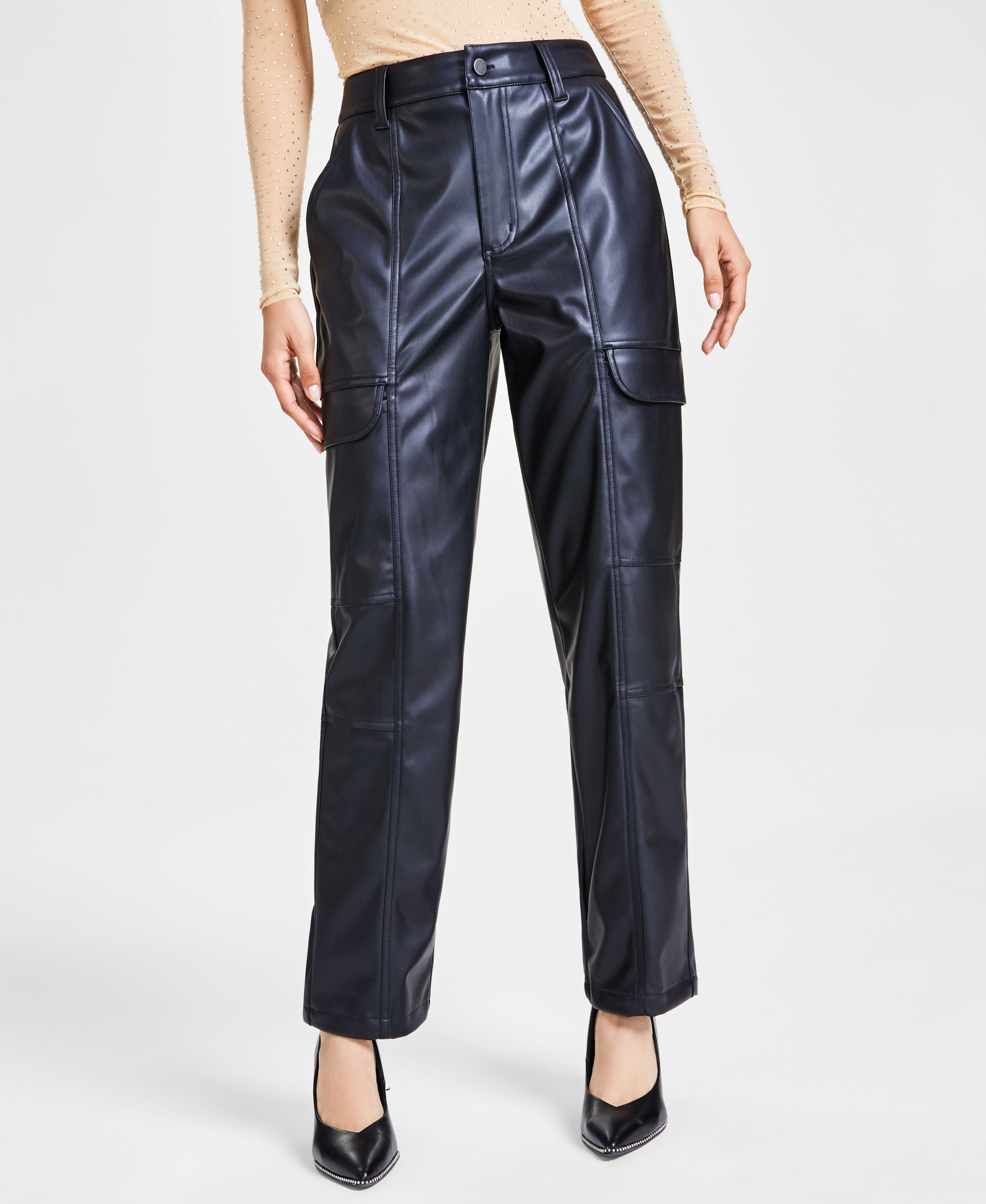 Women's Faux-Leather Cargo Signature Pants