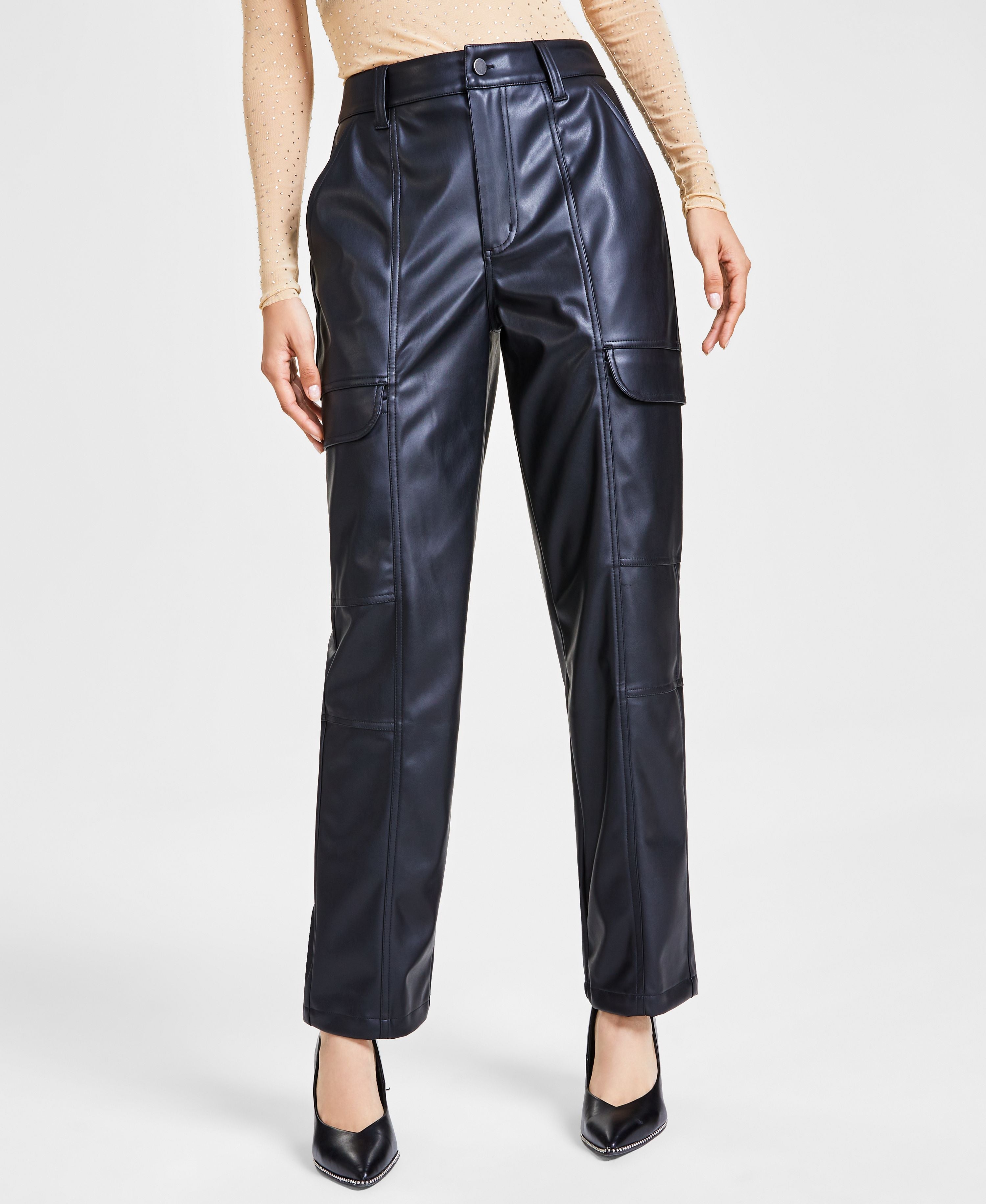 Women's Faux-Leather Cargo Signature Pants