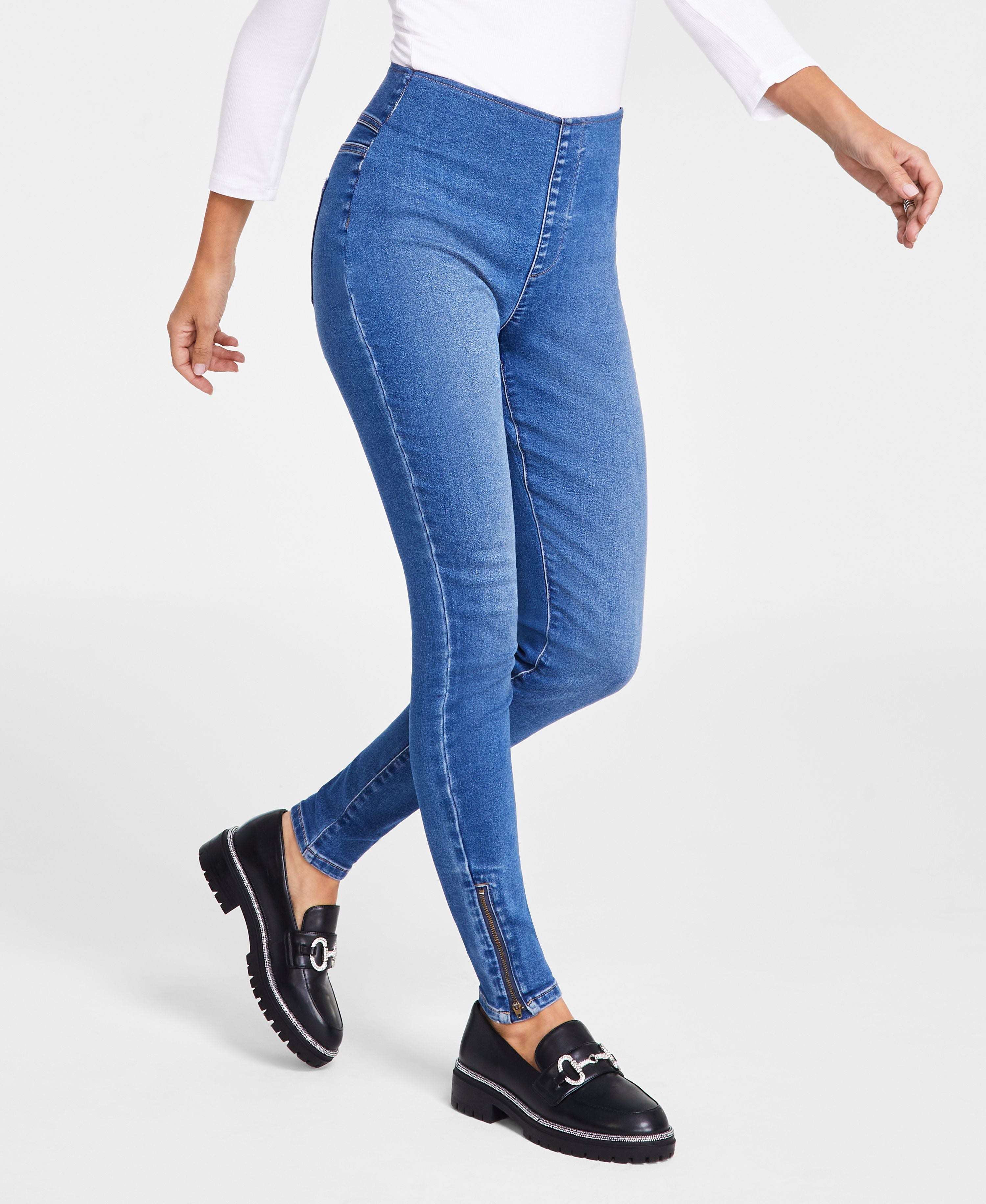 Petite Mid-Rise Pull-On Side-Zip Skinny-Fit Premium Jeans
