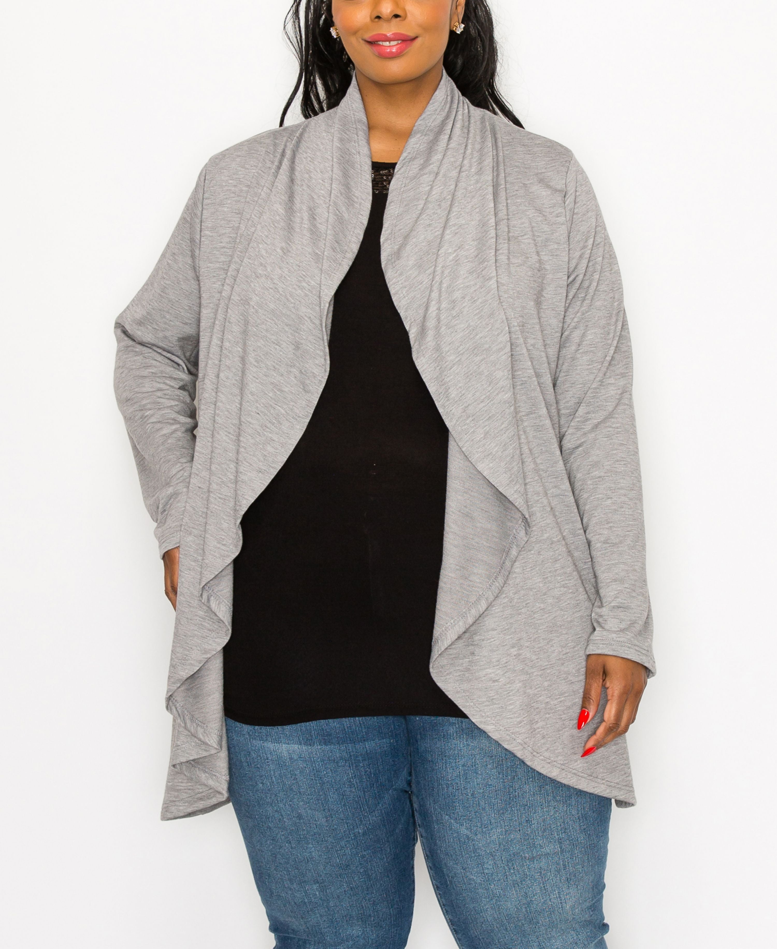 Plus Size Draped Flyaway Cardigan Duster Knit Premium Top