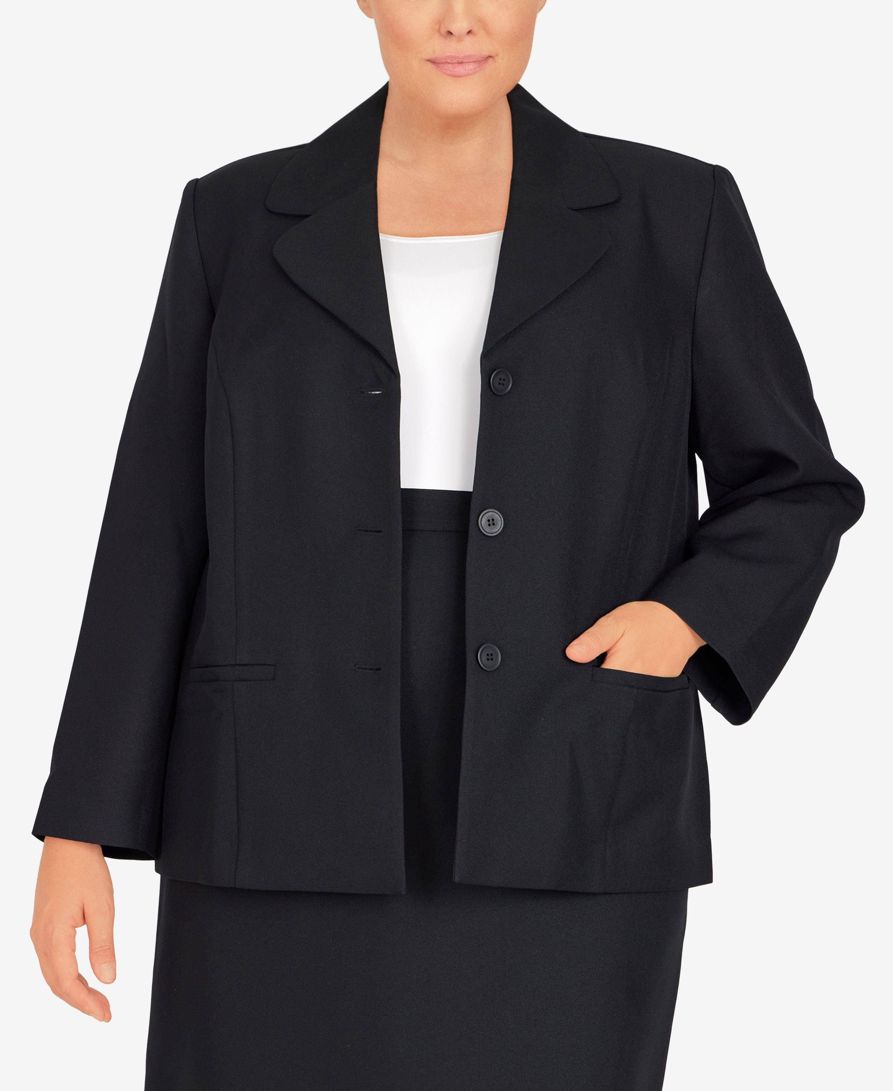 Plus Size Timeless Chic Button-Front Long-Sleeve Jacket