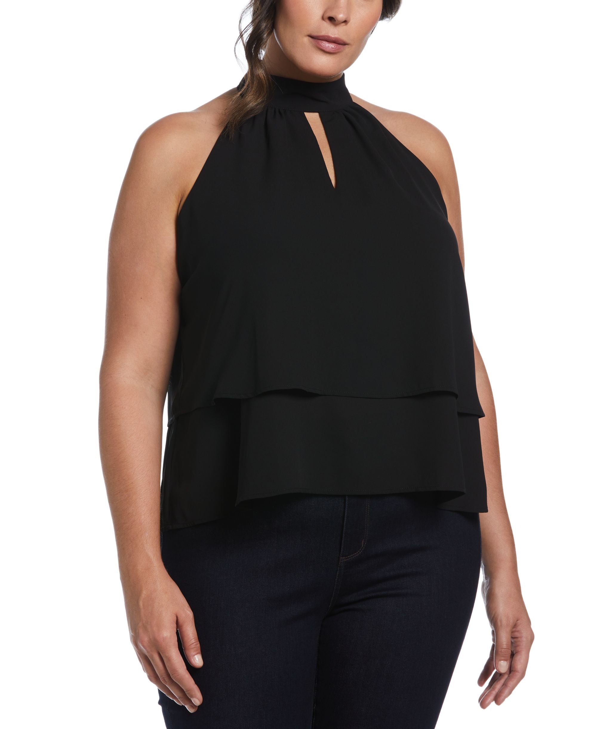 Plus Size Tiered Flounce Halter Premium Top