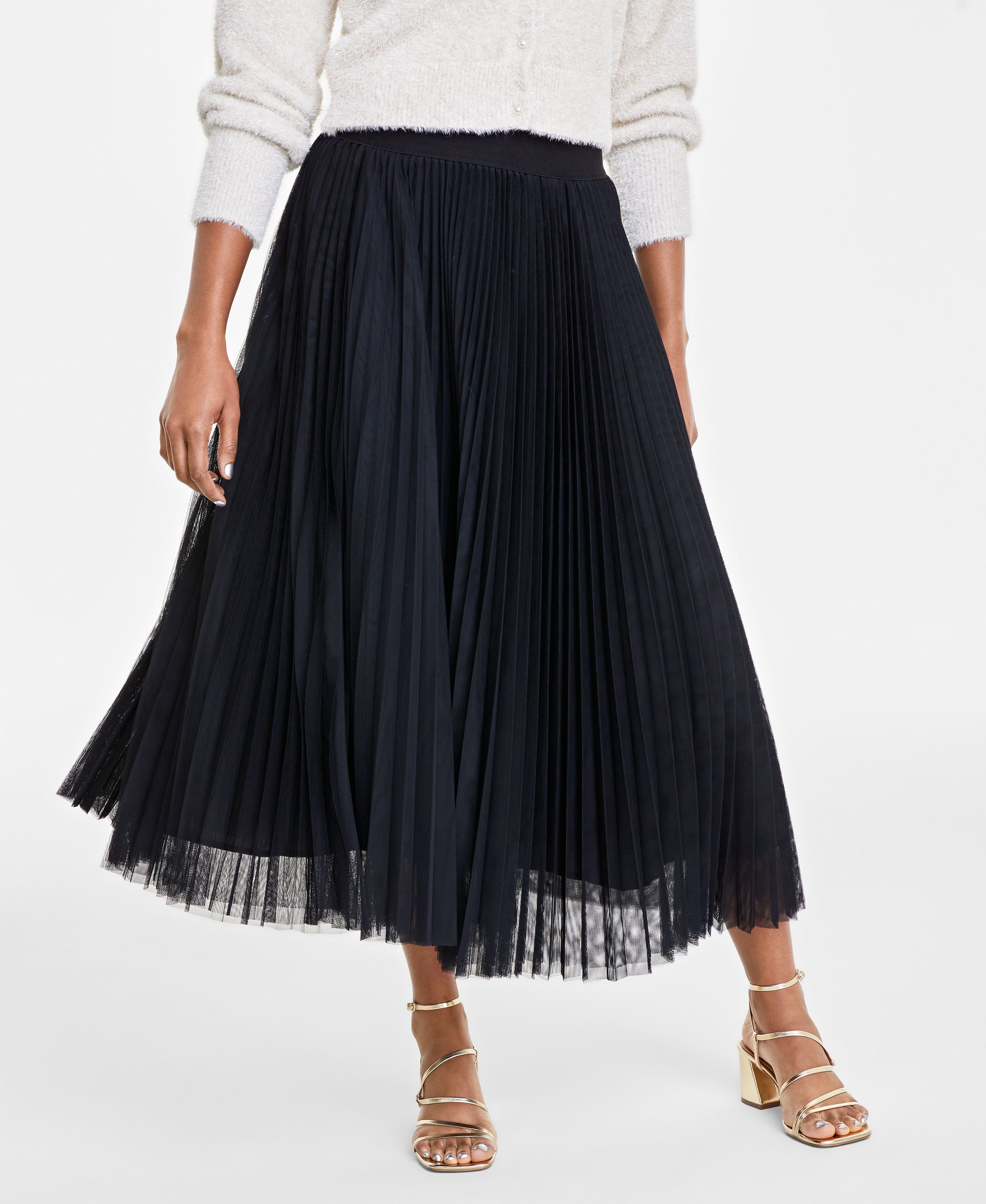 Women's Pleated Tulle Midi Modern Skirt