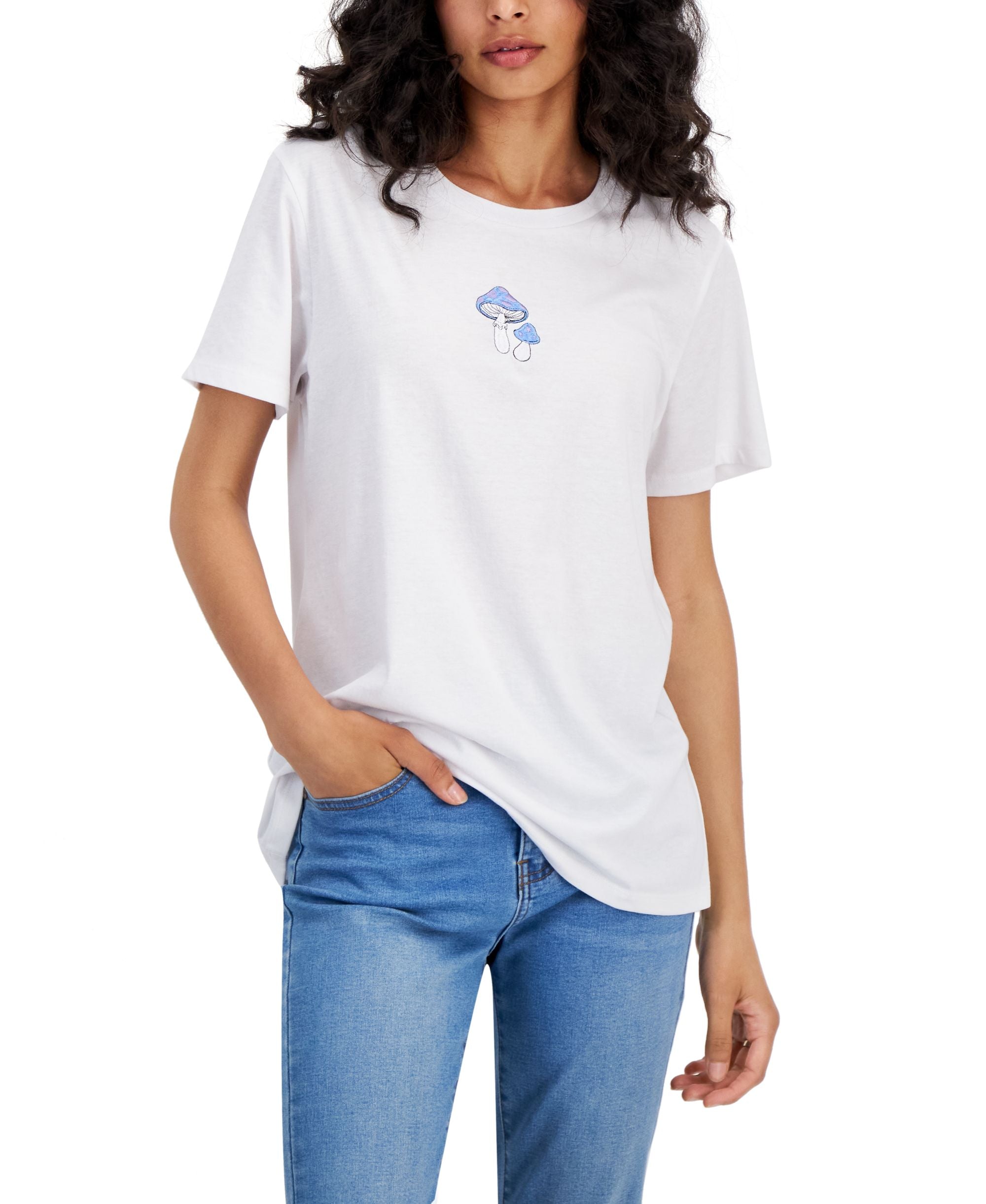 Juniors' Mushroom Embroidered T-Modern Shirt