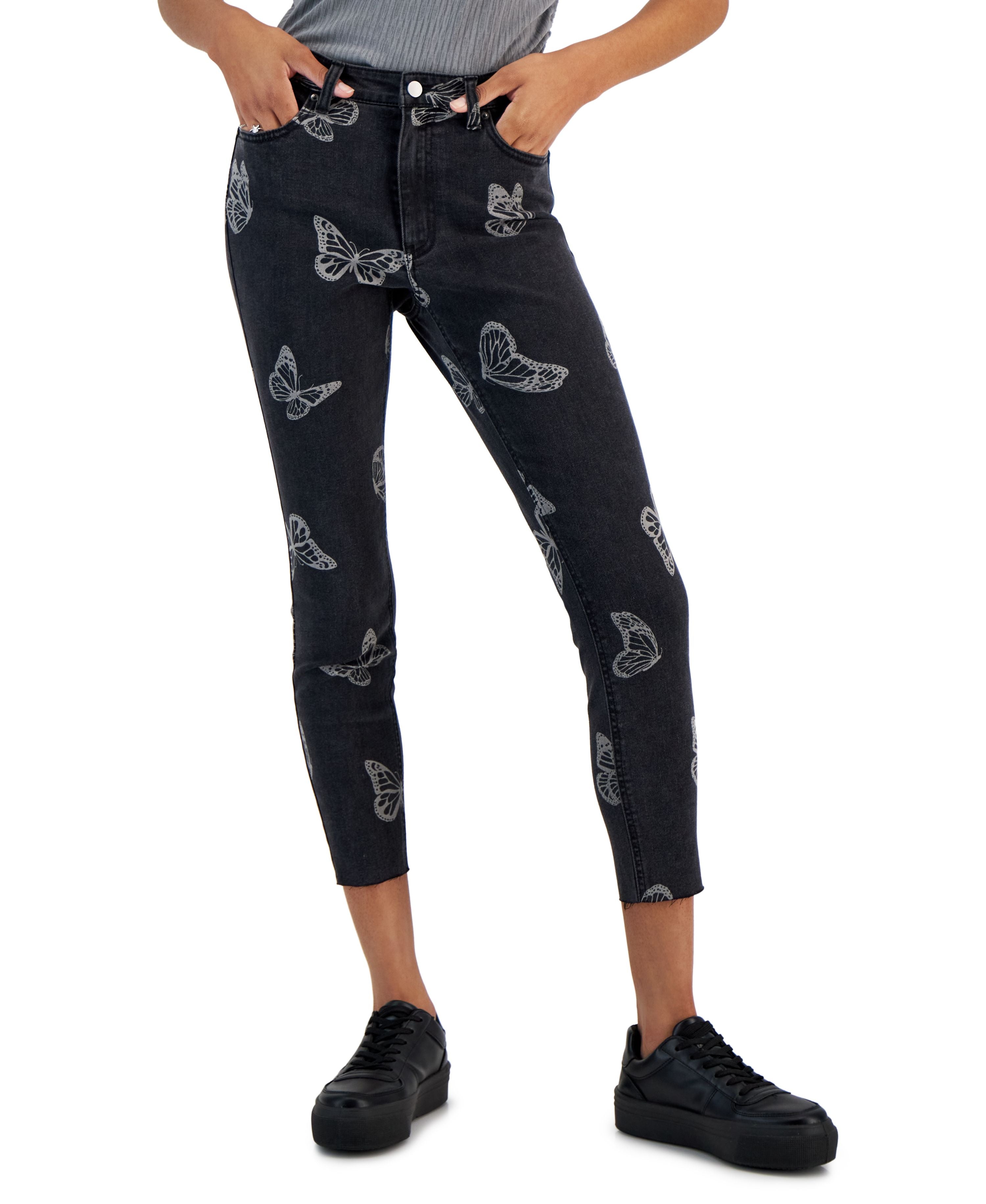 Juniors' Printed Mid-Rise Skinny-Fit Ankle Premium Jeans