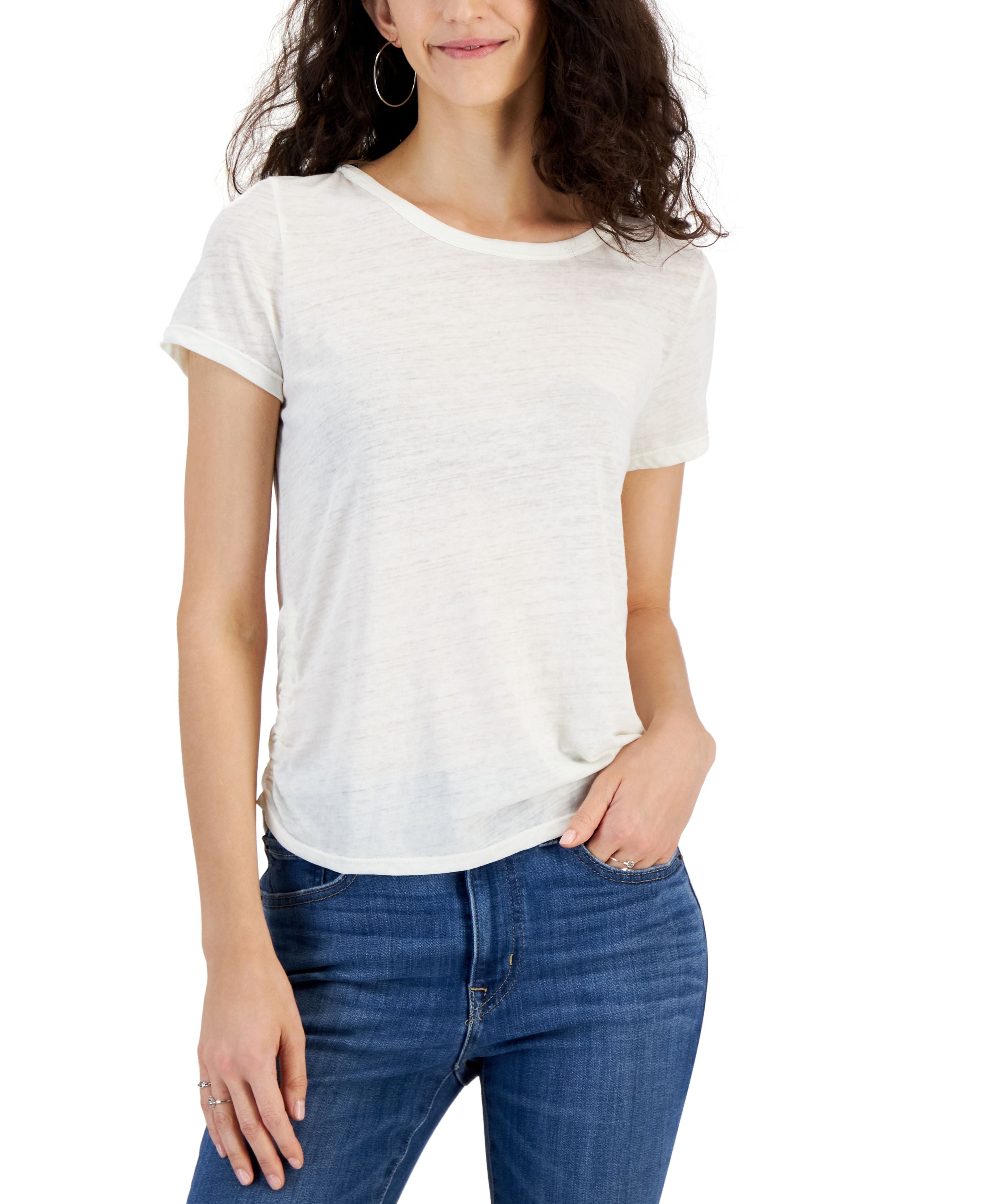 Juniors' Side-Ruched Short-Sleeve T-Modern Shirt