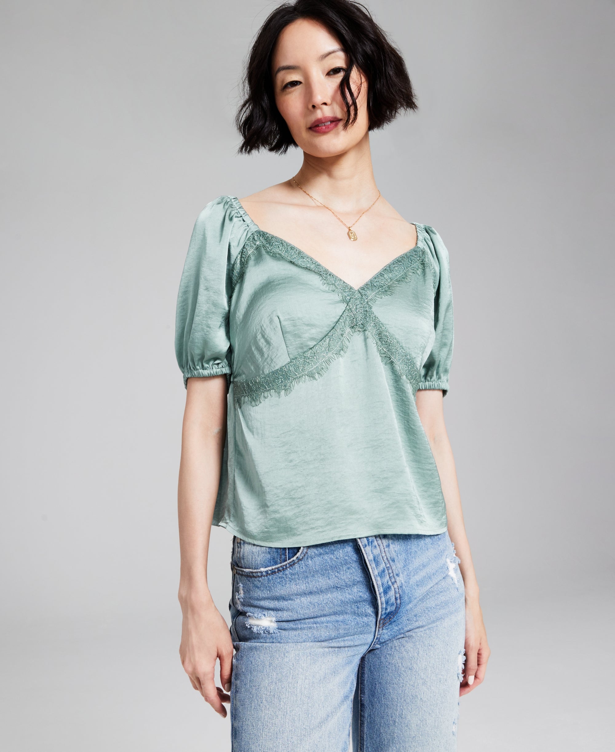 Women's Satin Lace-Trim Premium Top