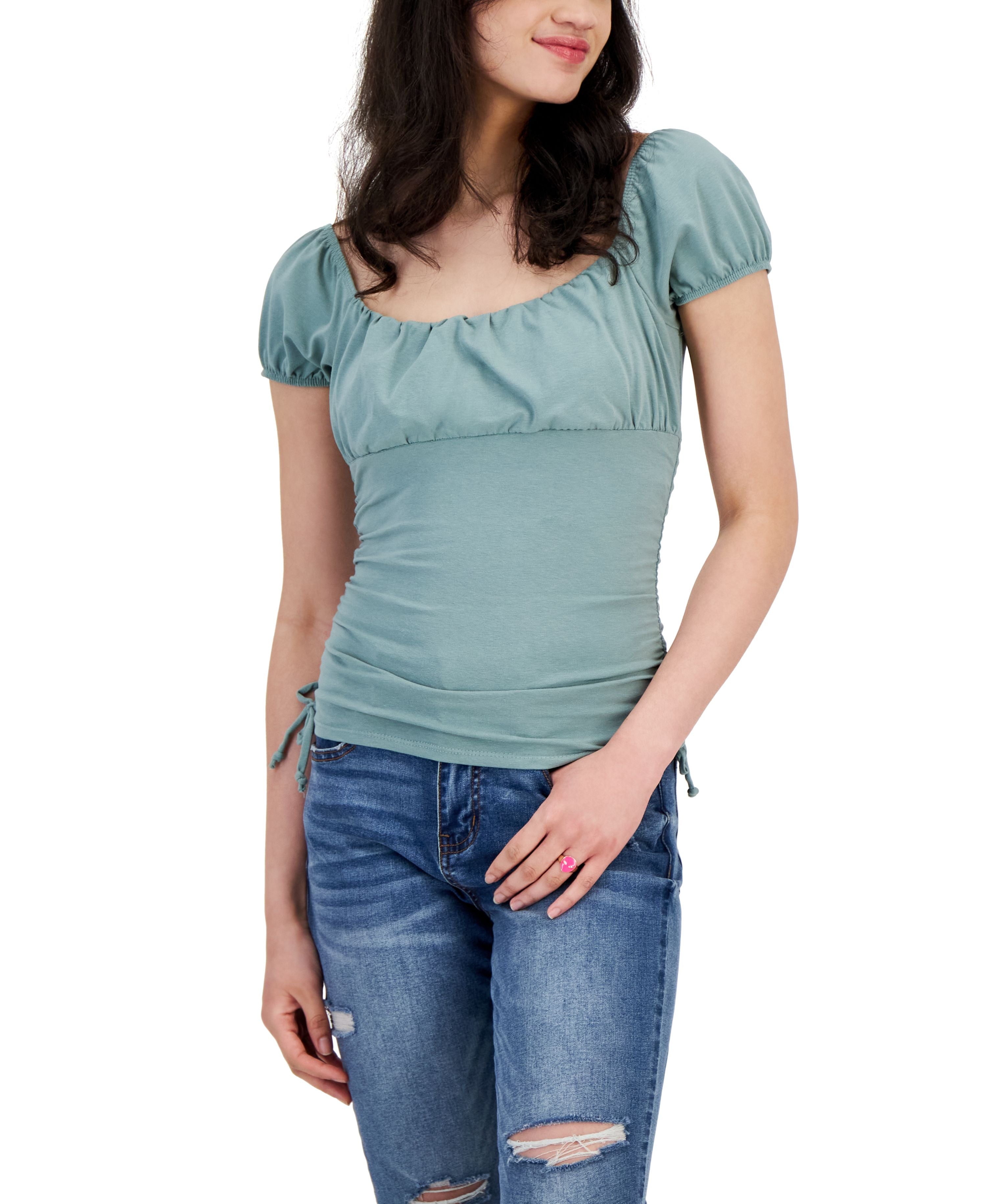Juniors' Ruched Puff-Sleeve Premium Top