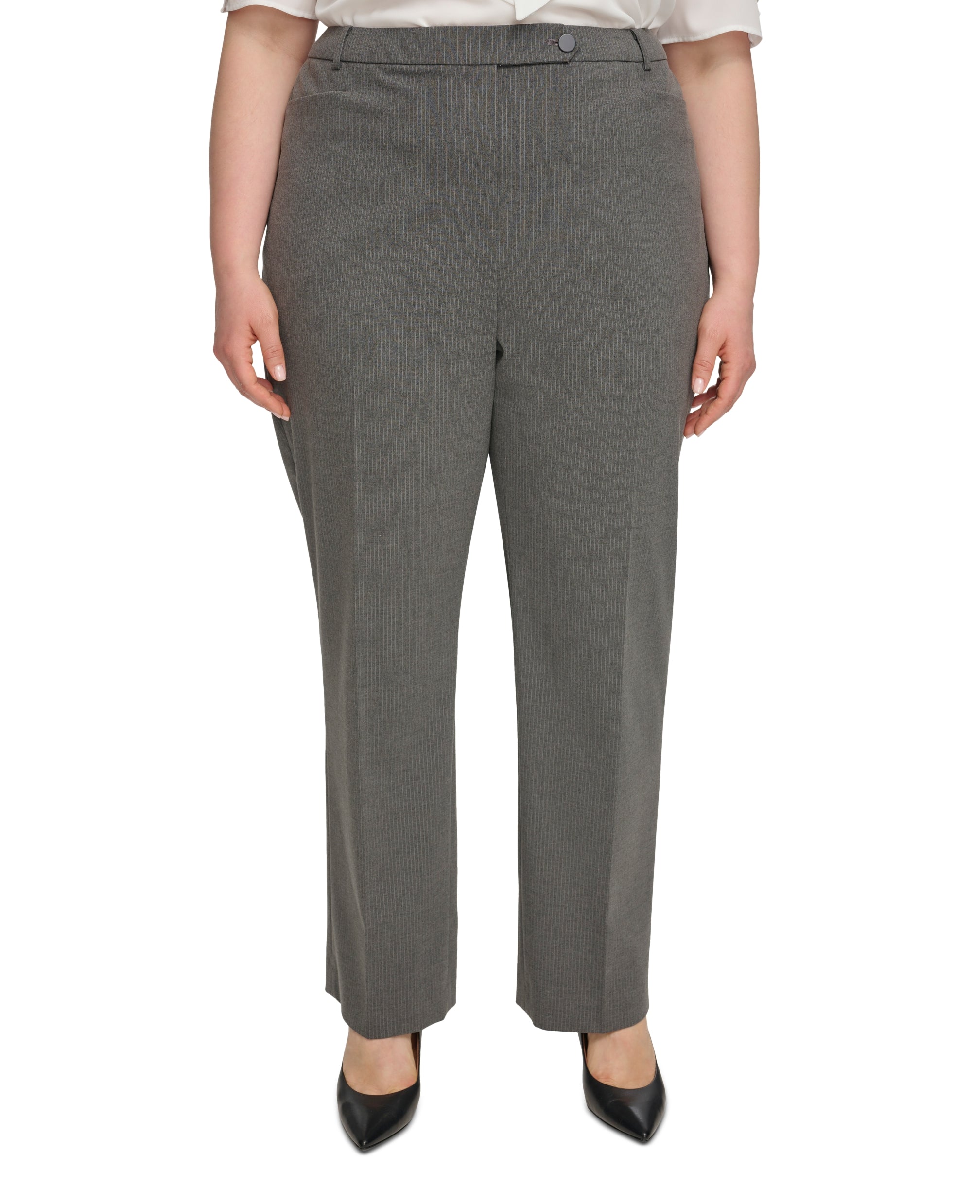 Plus Size Pinstripe Modern-Fit Signature Pants