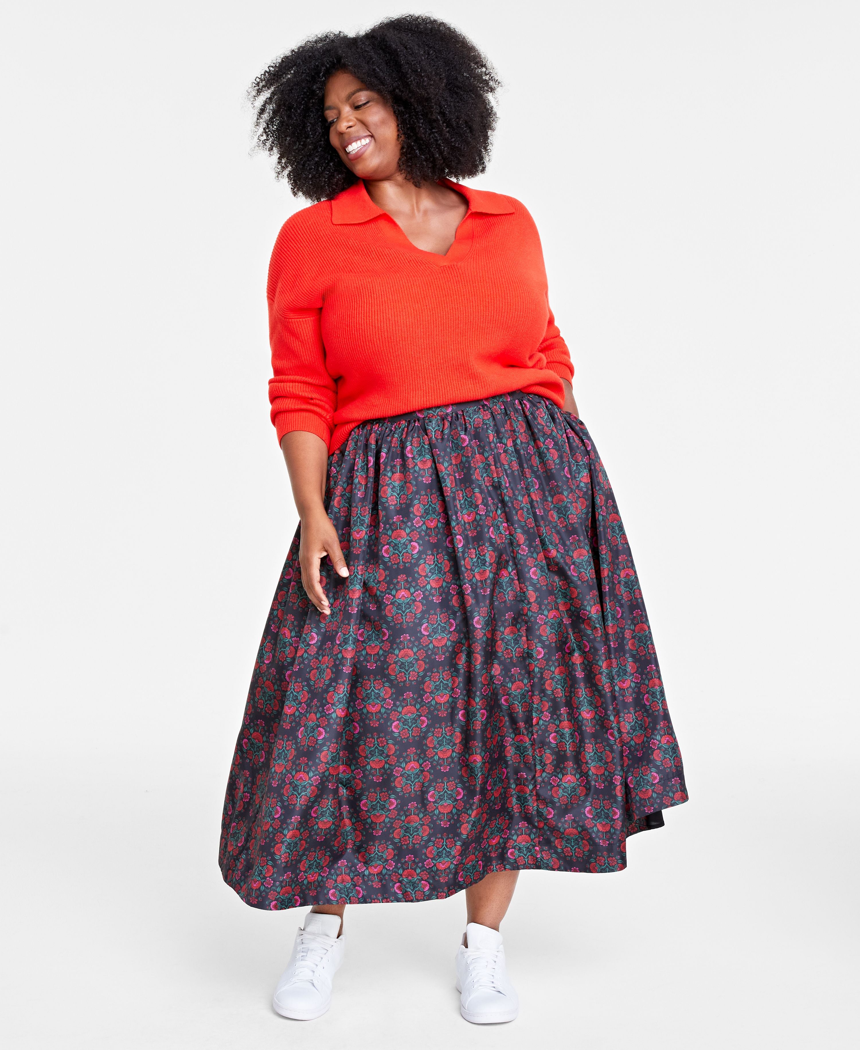 Plus Size Taffeta Midi Modern Skirt