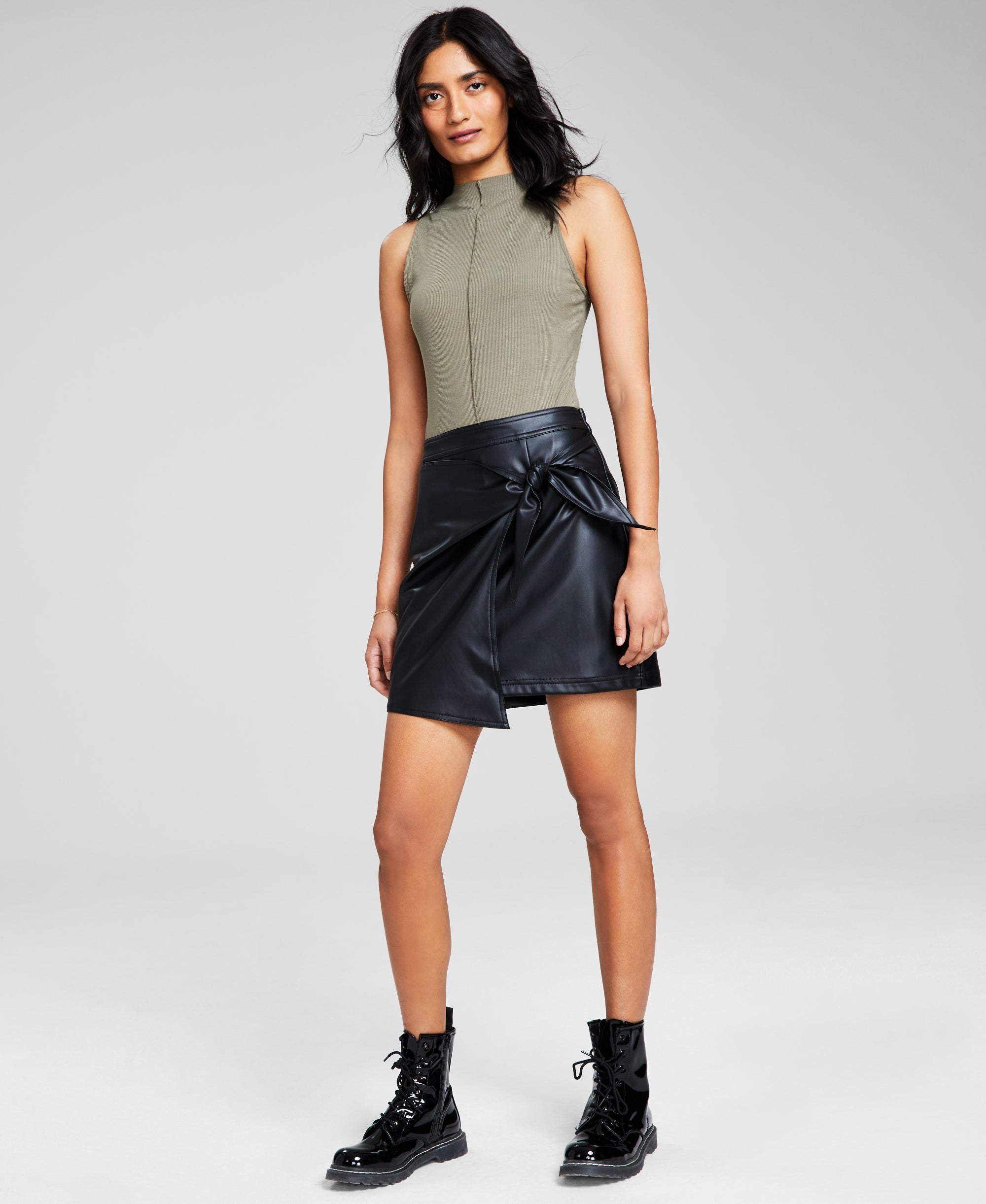 Women's Faux-Leather Knotted Mini Modern Skirt