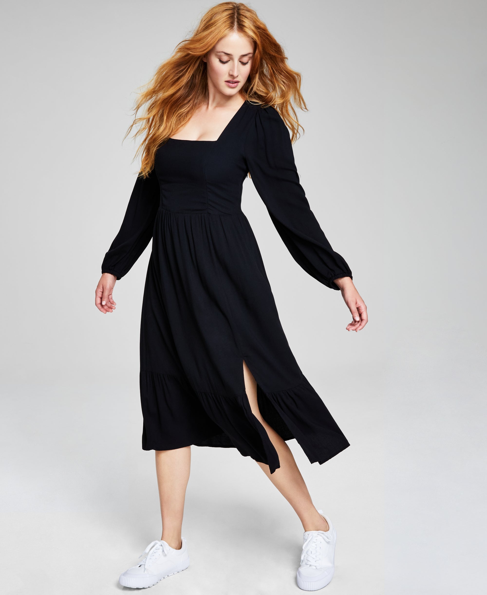 Women's Square-Neck Tiered Flounce Dress