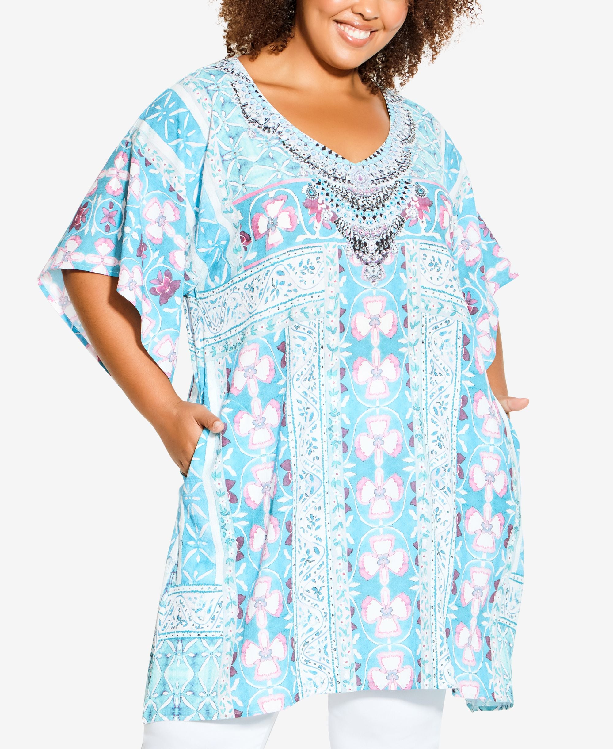 Plus Size Retreat Beaded Tunic Premium Top