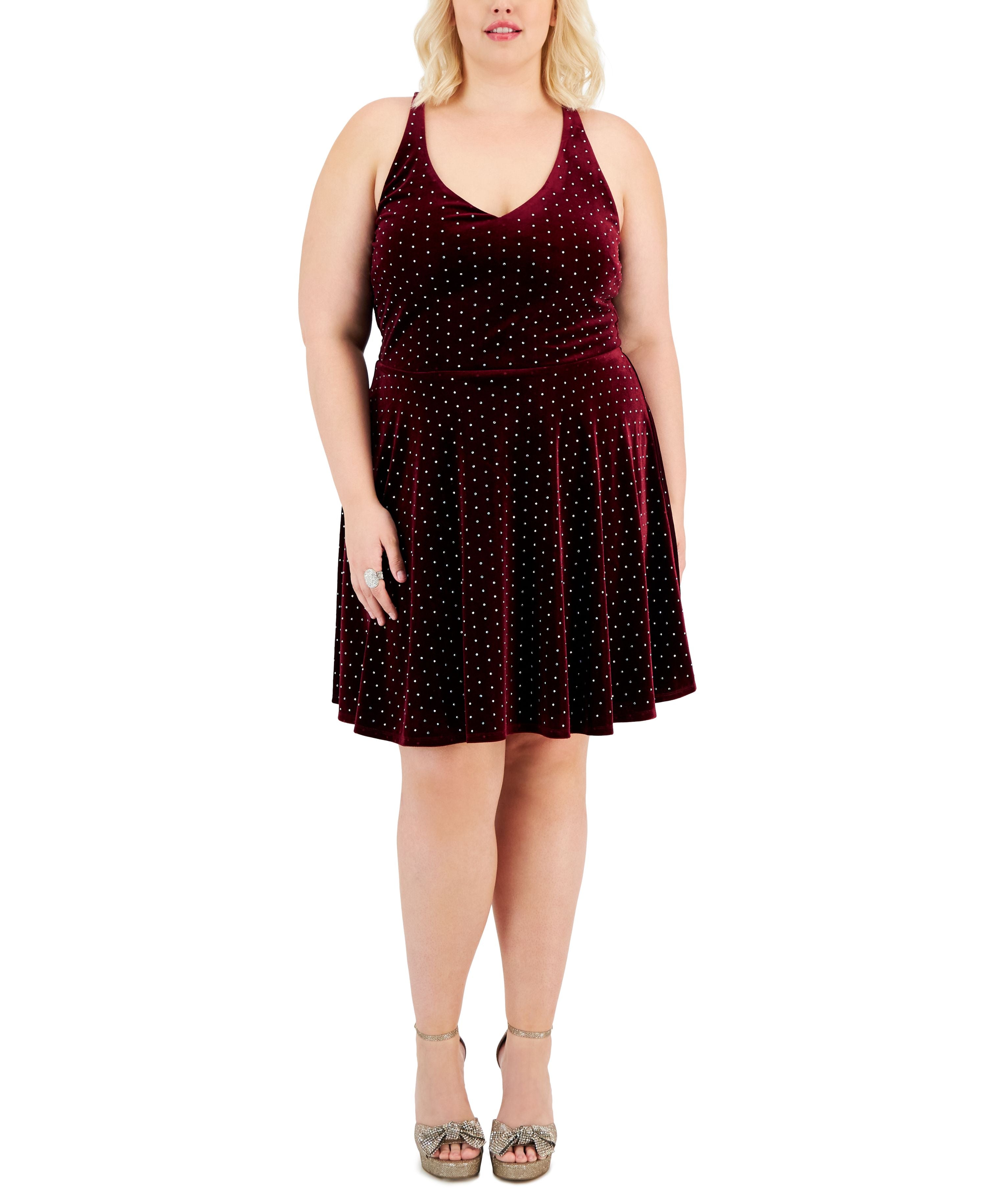 Modern Plus Size Velvet Rhinestone Fit & Flare Dress