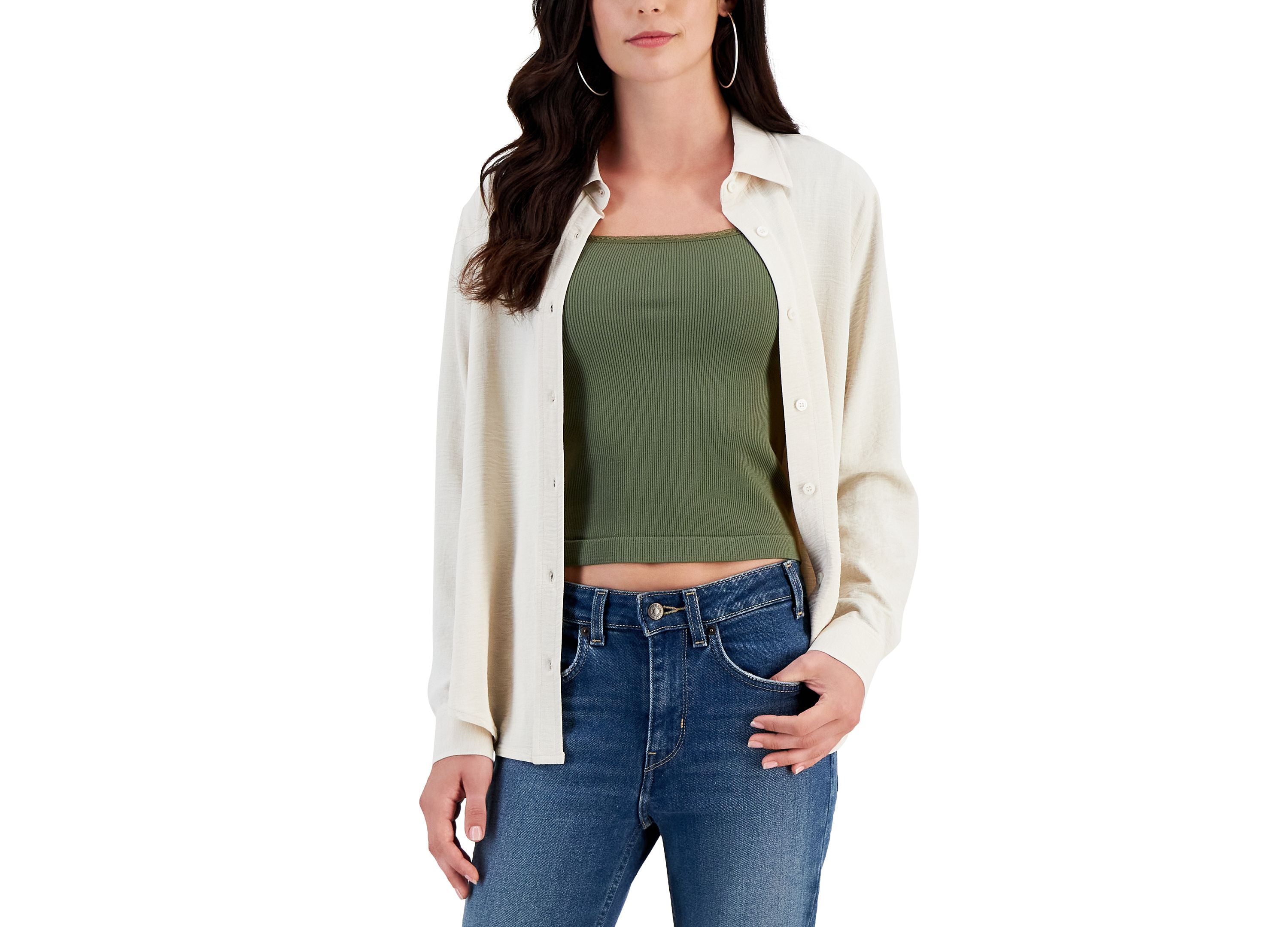 Juniors' Button-Up Long-Sleeve Boyfriend Modern Shirt