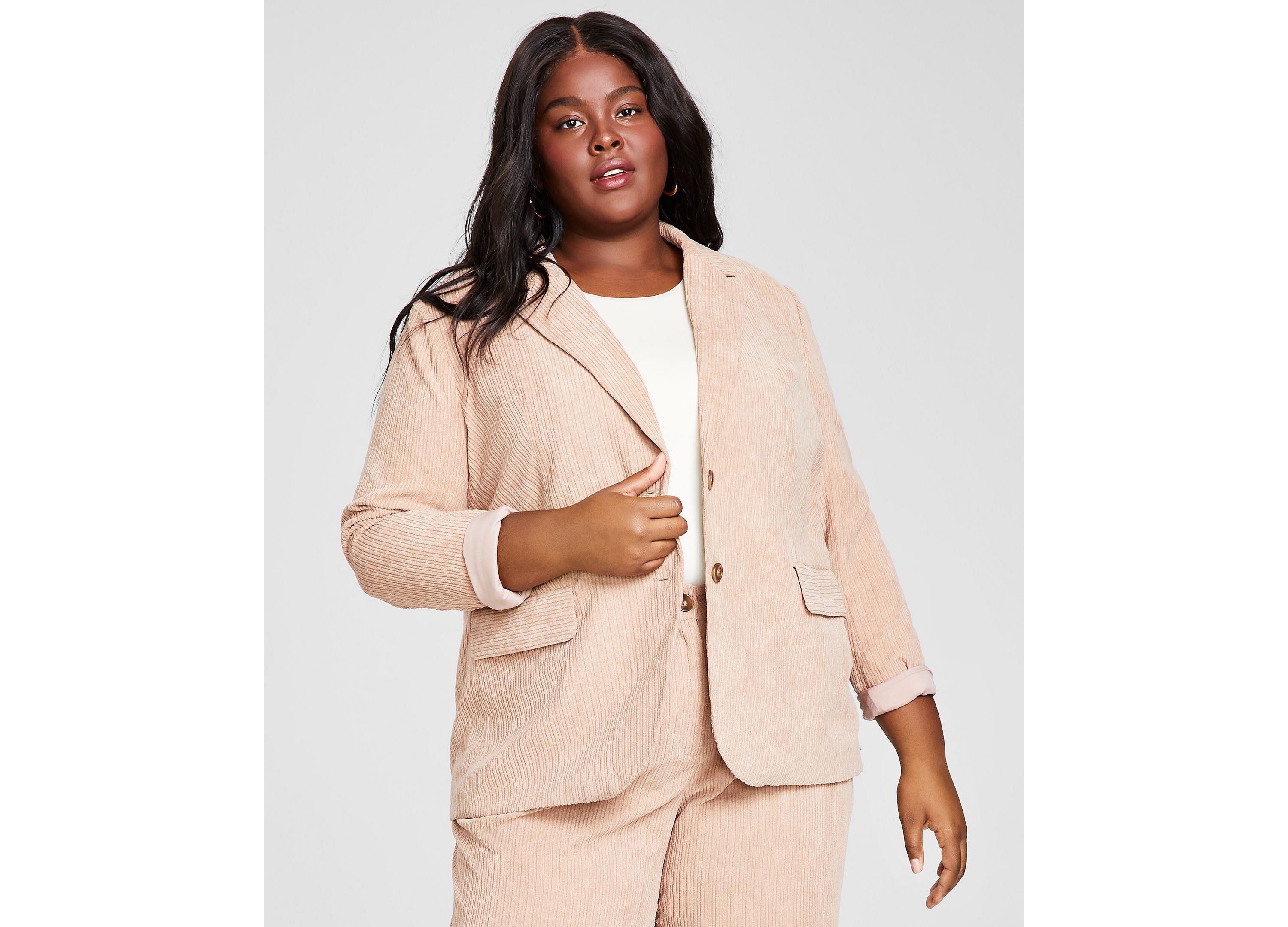 Modern Plus Size Corduroy Long-Sleeve Jacket