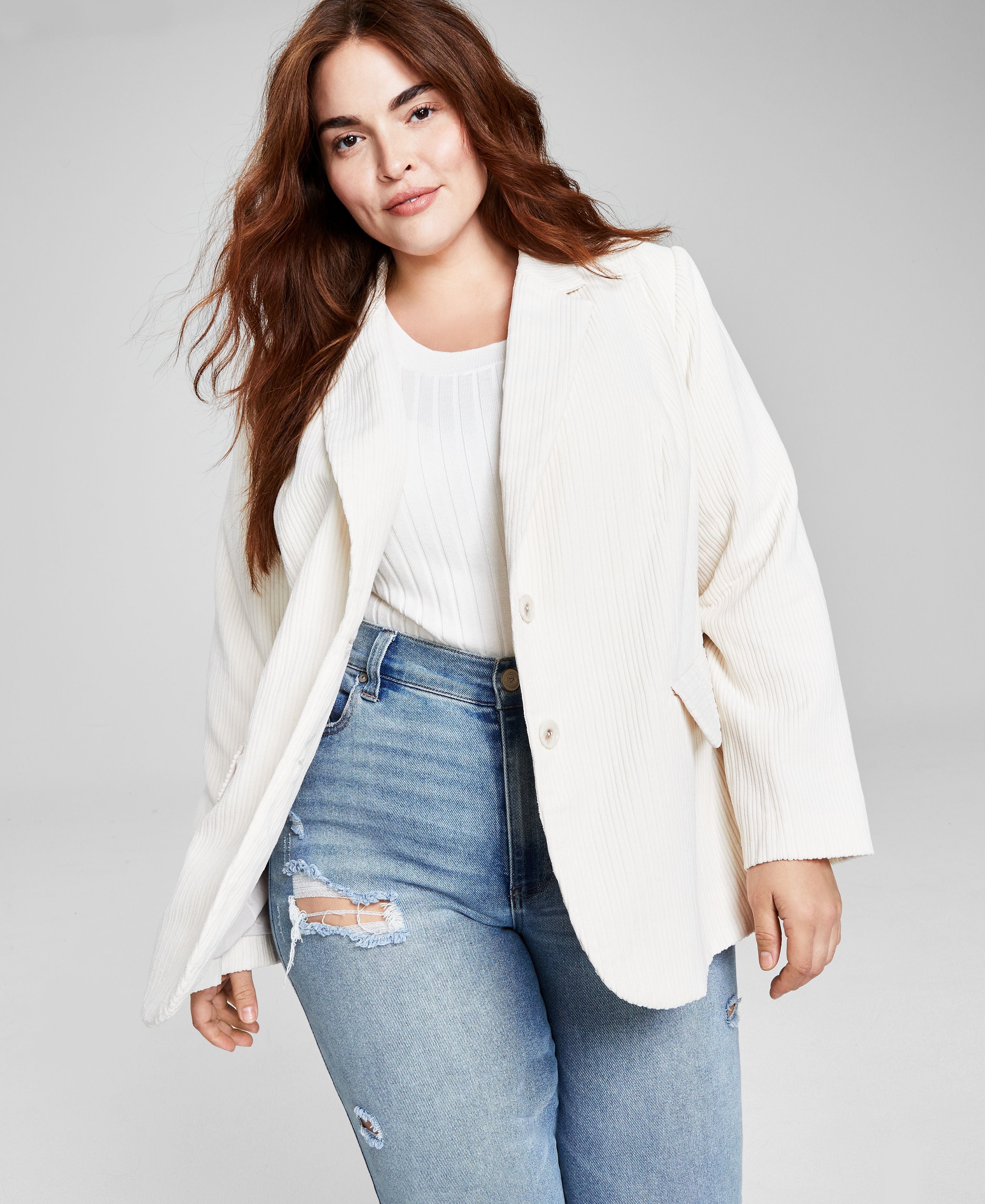 Modern Plus Size Corduroy Long-Sleeve Jacket