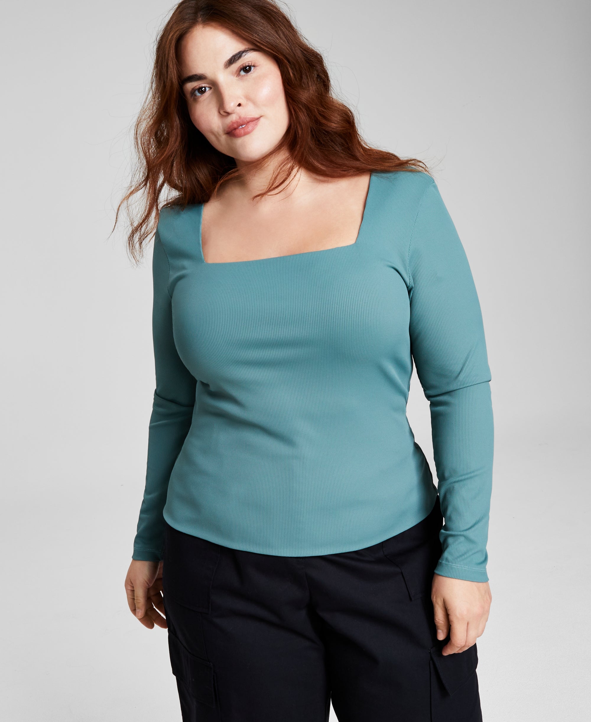Modern Plus Size Square-Neck Long-Sleeve Premium Top Meadowland 2X