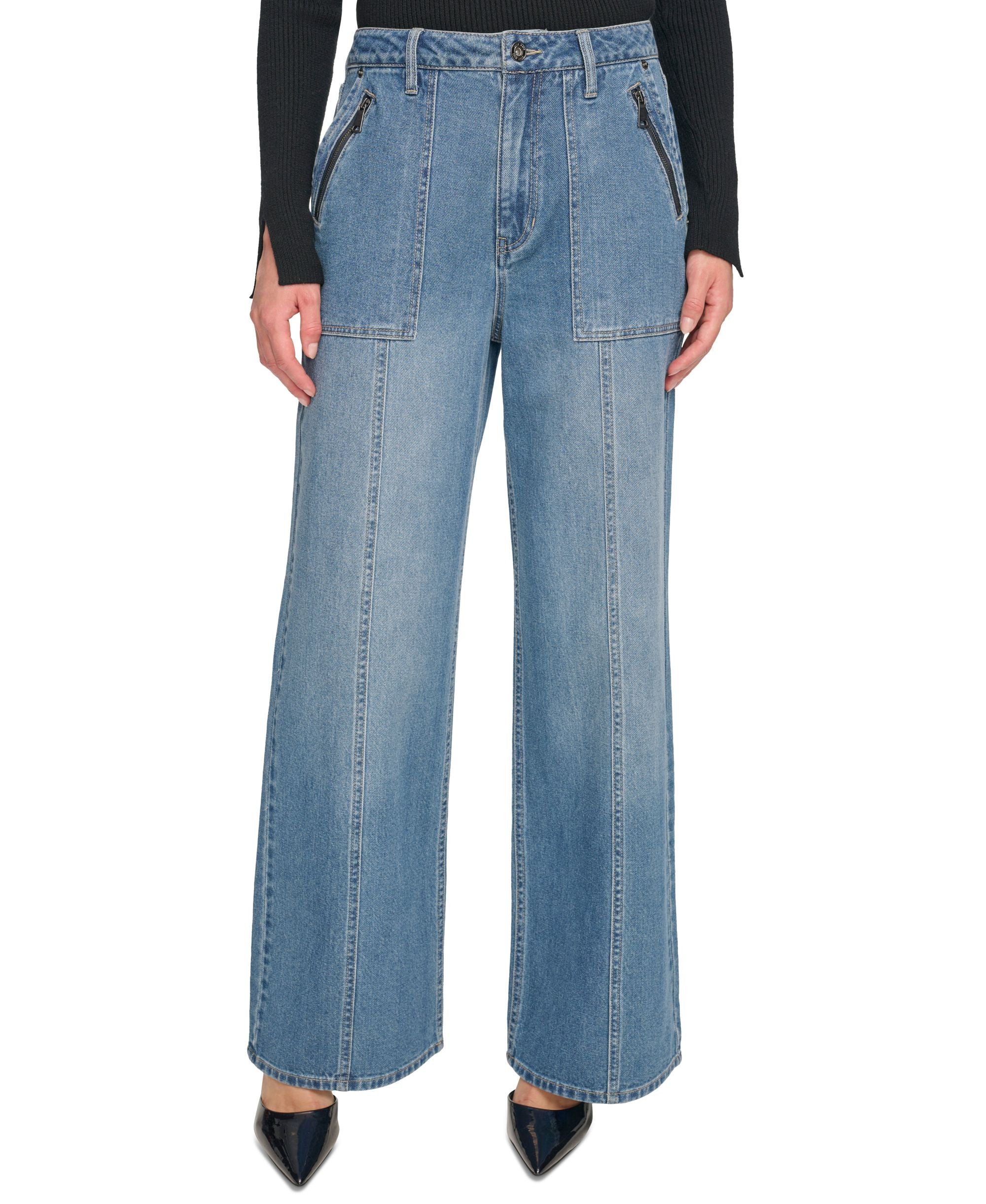 Women's Zipper-Pocket Wide-Leg Premium Jeans