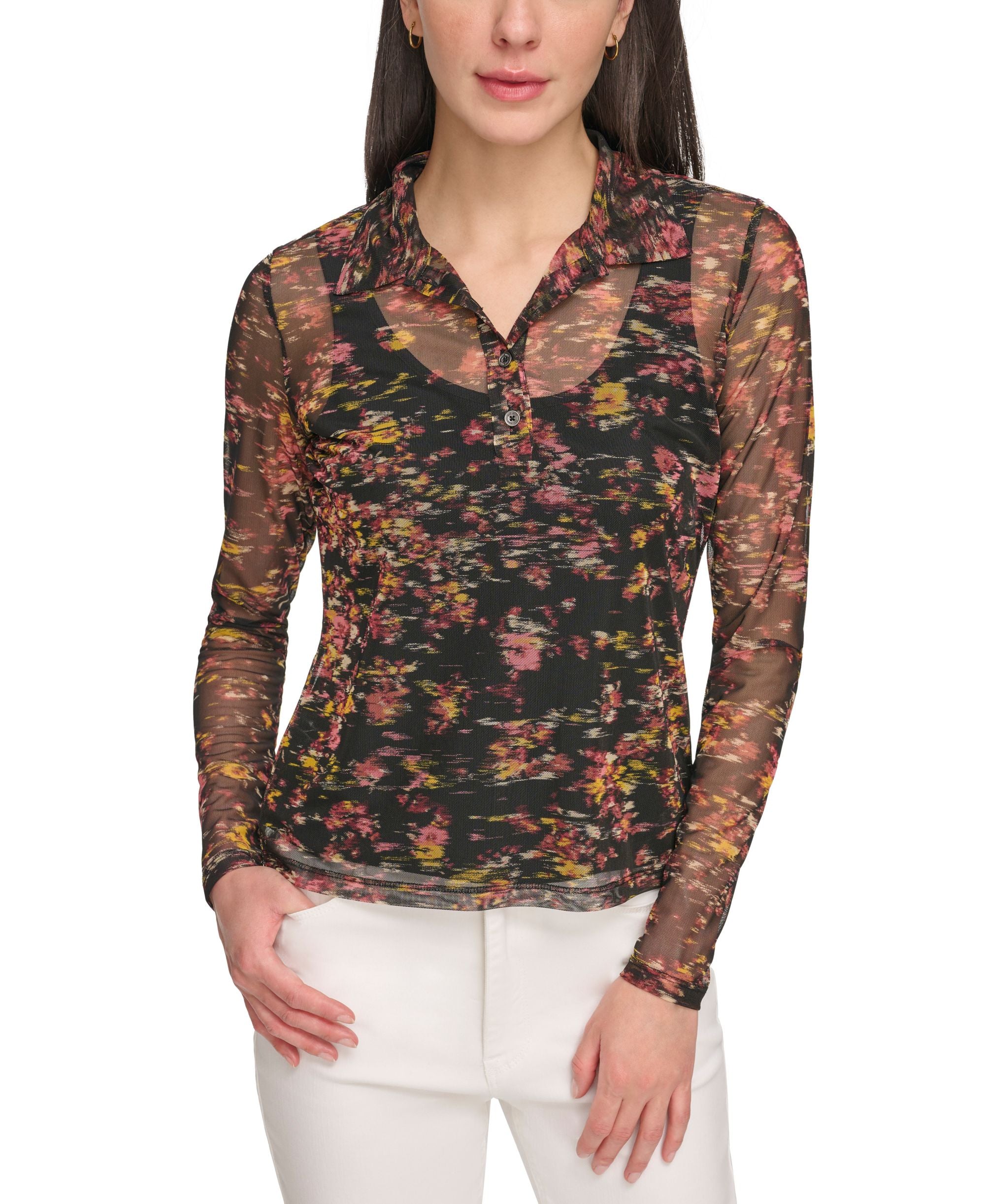 Women's Printed Mesh Collared Modern Shirt