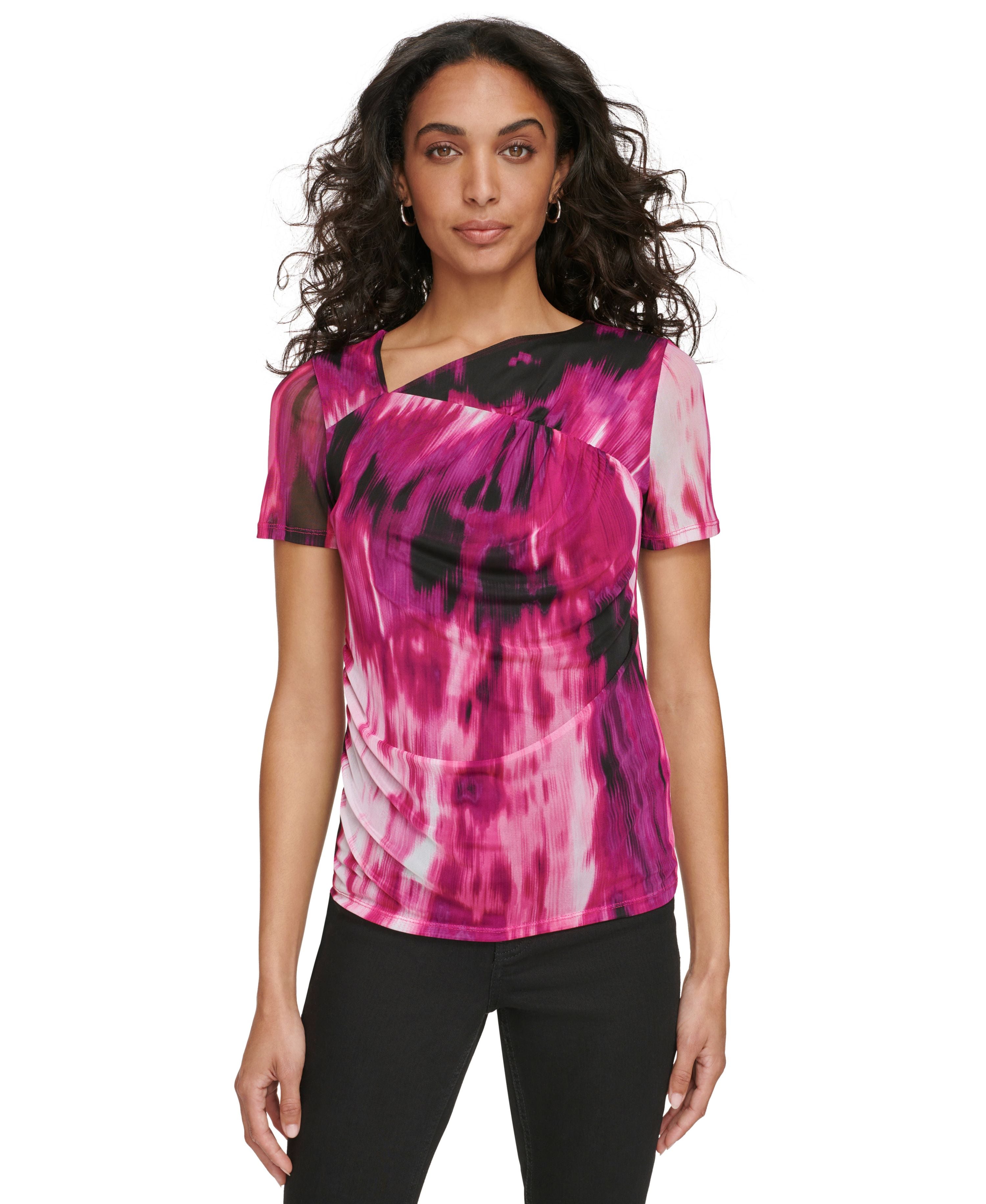 Women's Asymmetrical Printed Ruched Premium Top