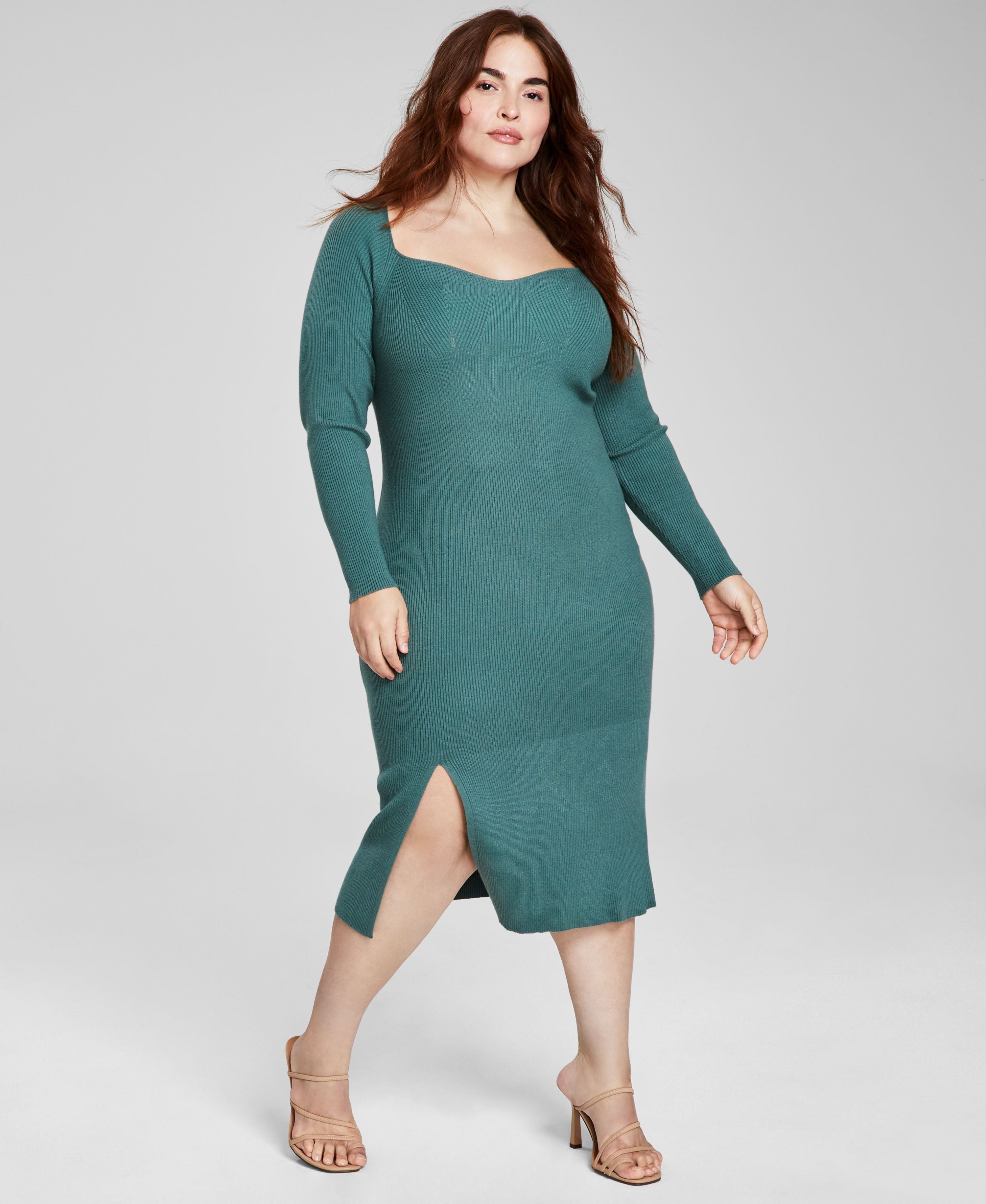 Modern Plus Size Ribbed Side-Slit Dress