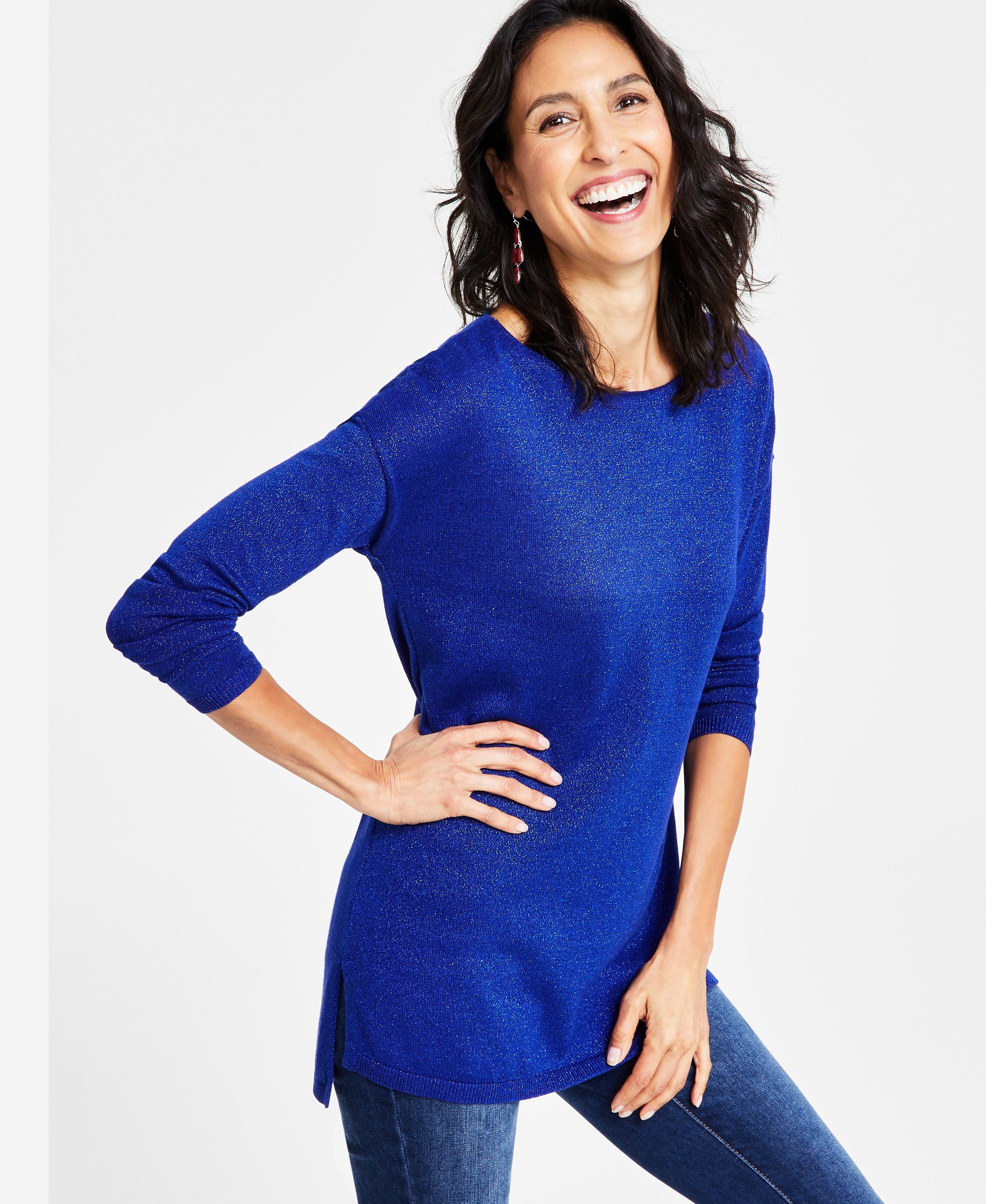 Women's Step-Hem Long-Sleeve Boatneck Sweater