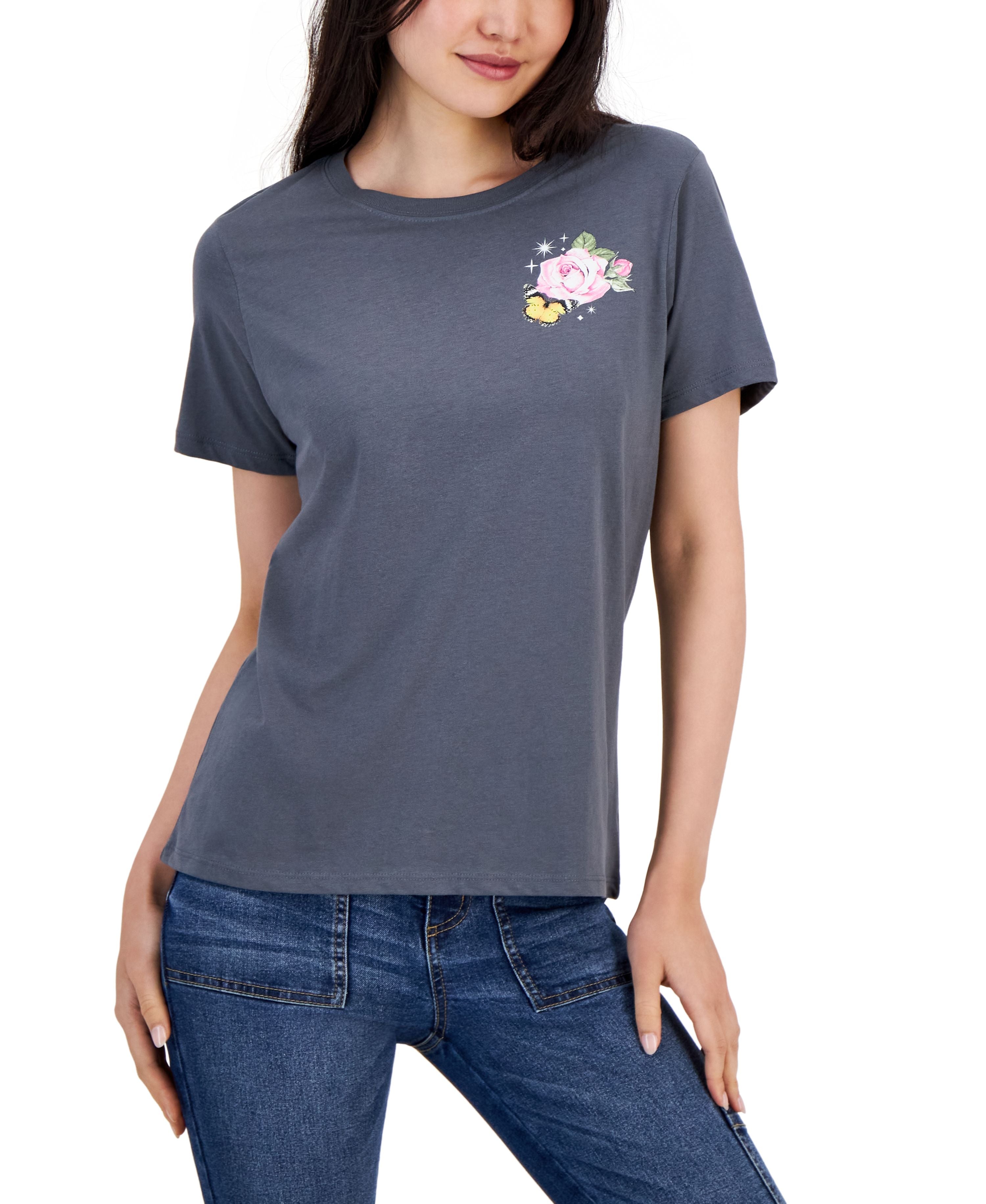 Juniors' Floral-Motif Graphic T-Modern Shirt