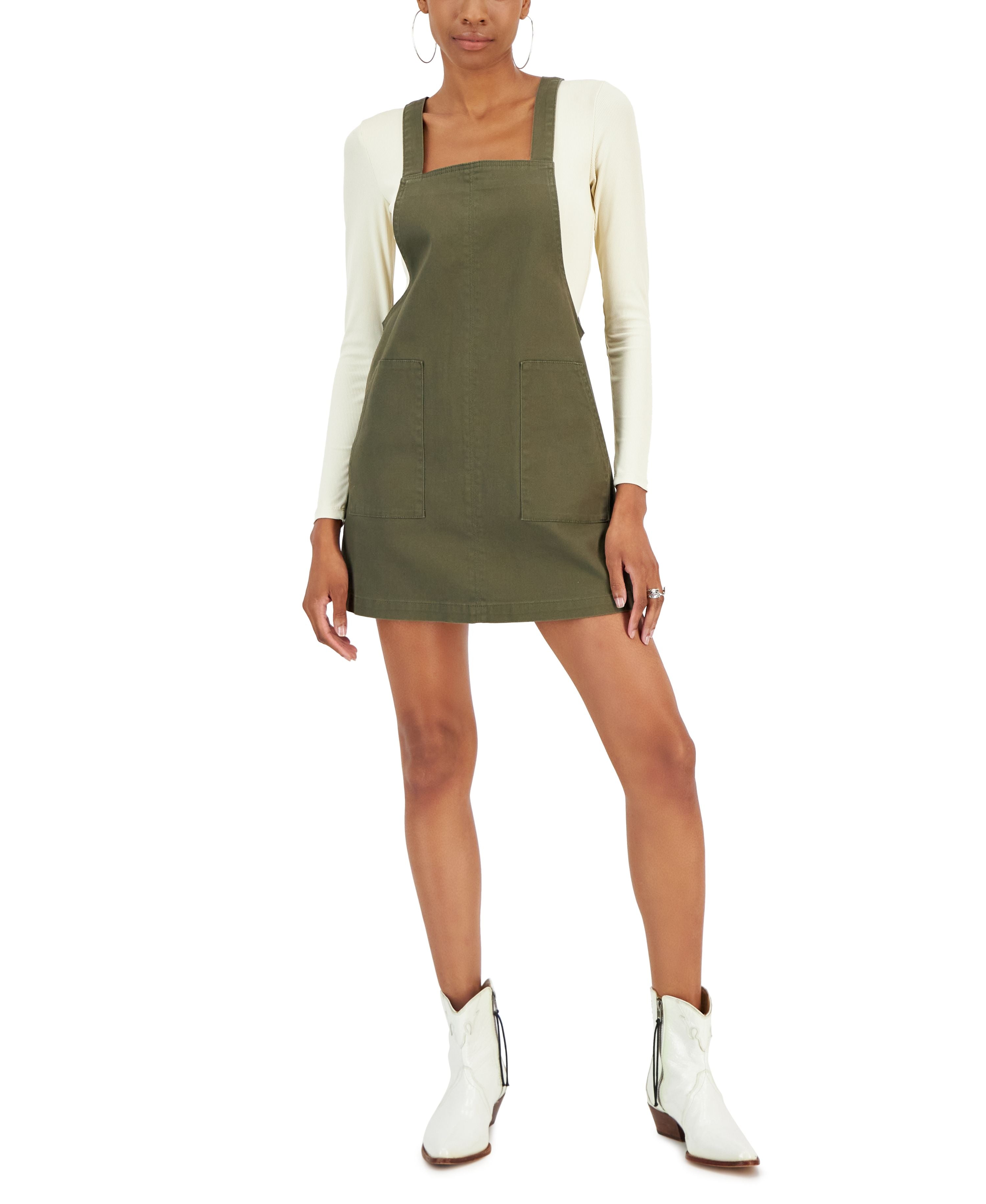 Juniors' Denim Pullover Pinafore