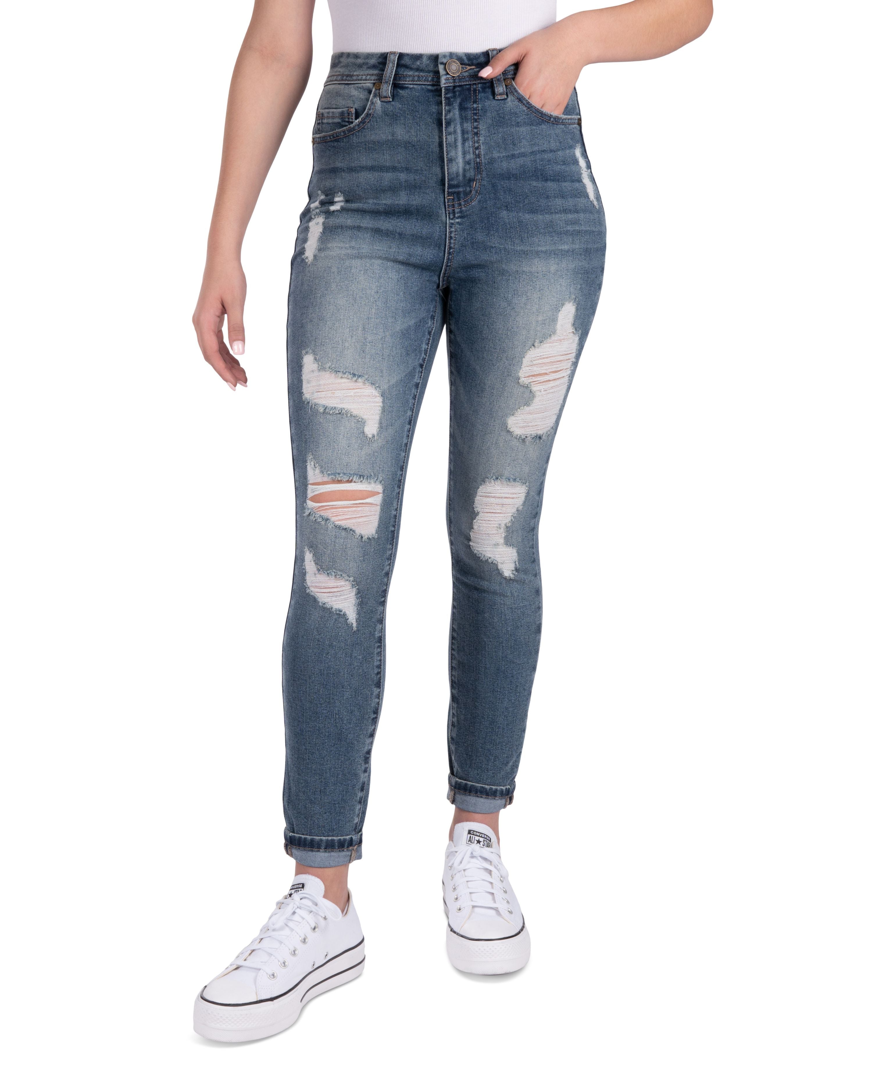 Juniors' High-Rise Ripped Skinny-Fit Premium Jeans