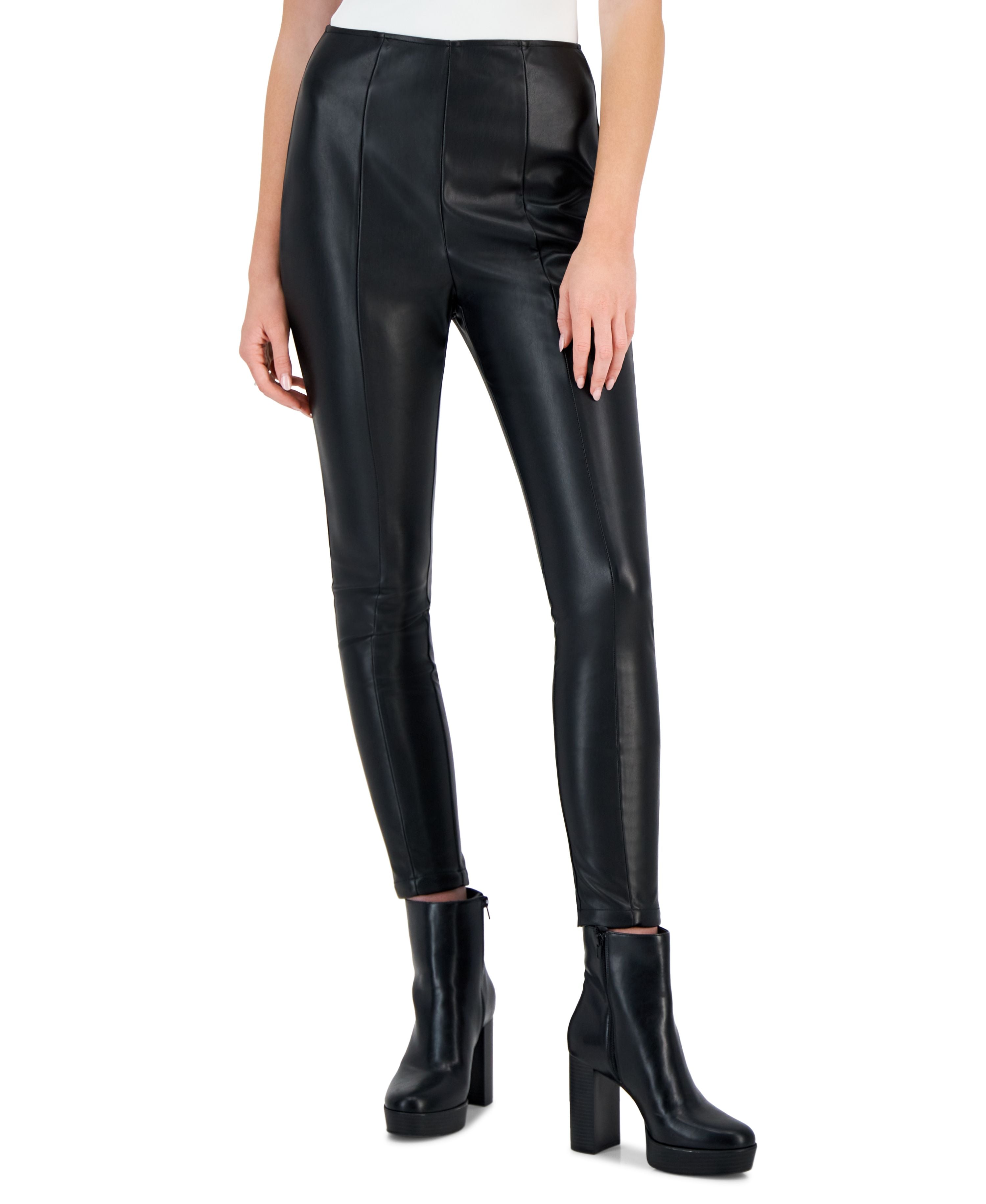 Juniors' Faux-Leather Finish High-Rise Skinny-Fit Signature Pants