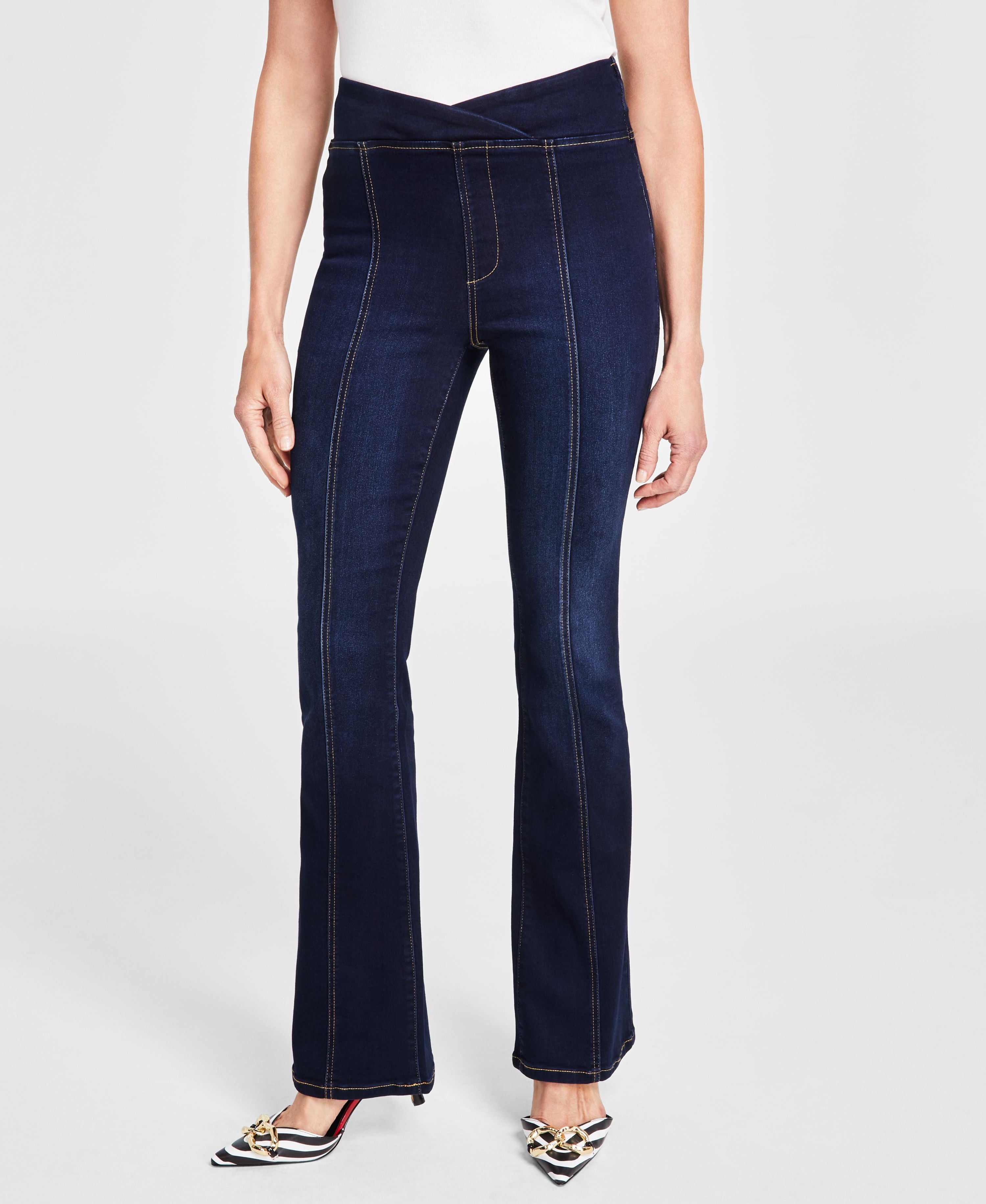 Women's High Rise Asymmetrical Seamed Boot-Cut Premium Jeans