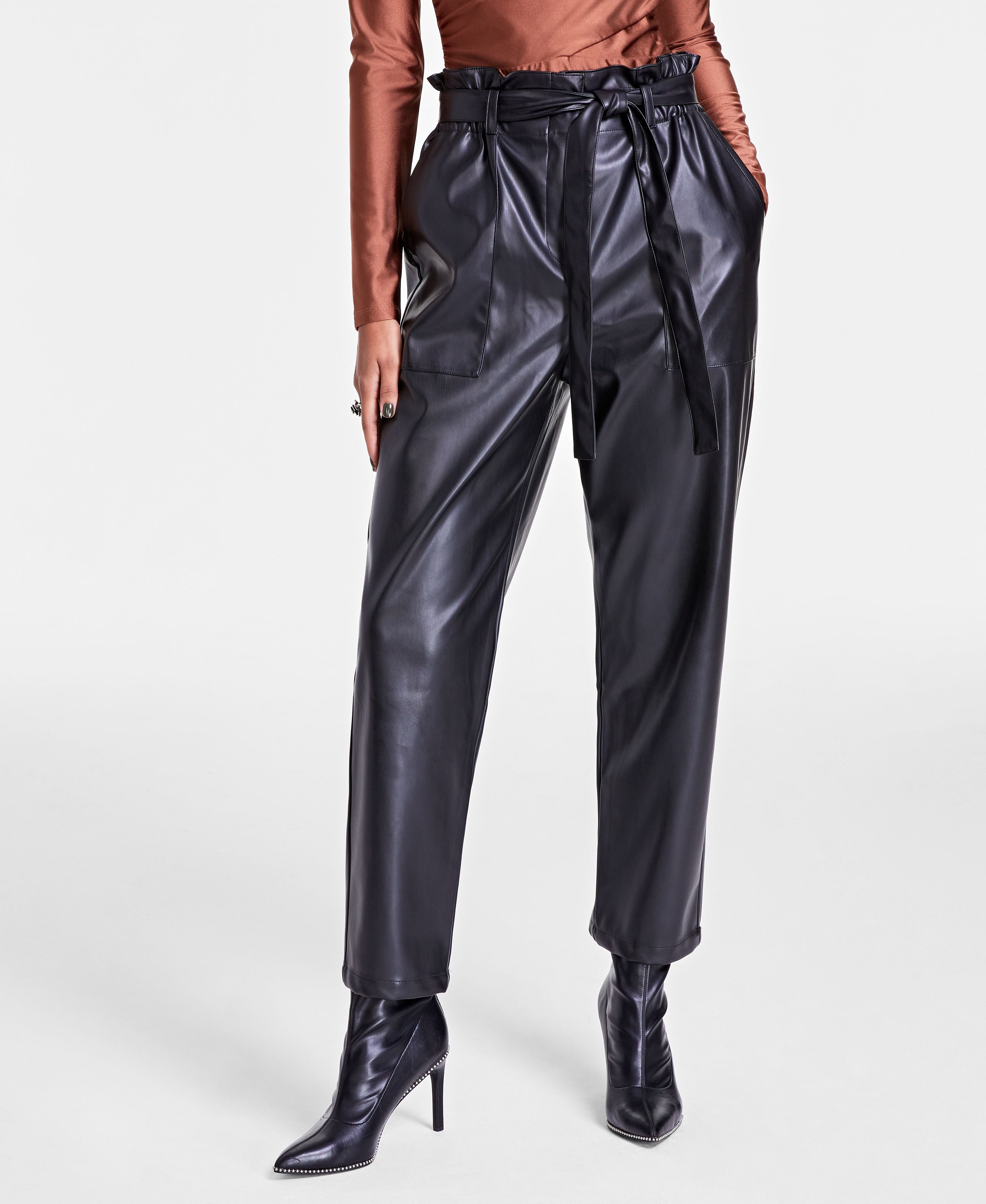 Women's Faux-Leather Paperbag Signature Pants