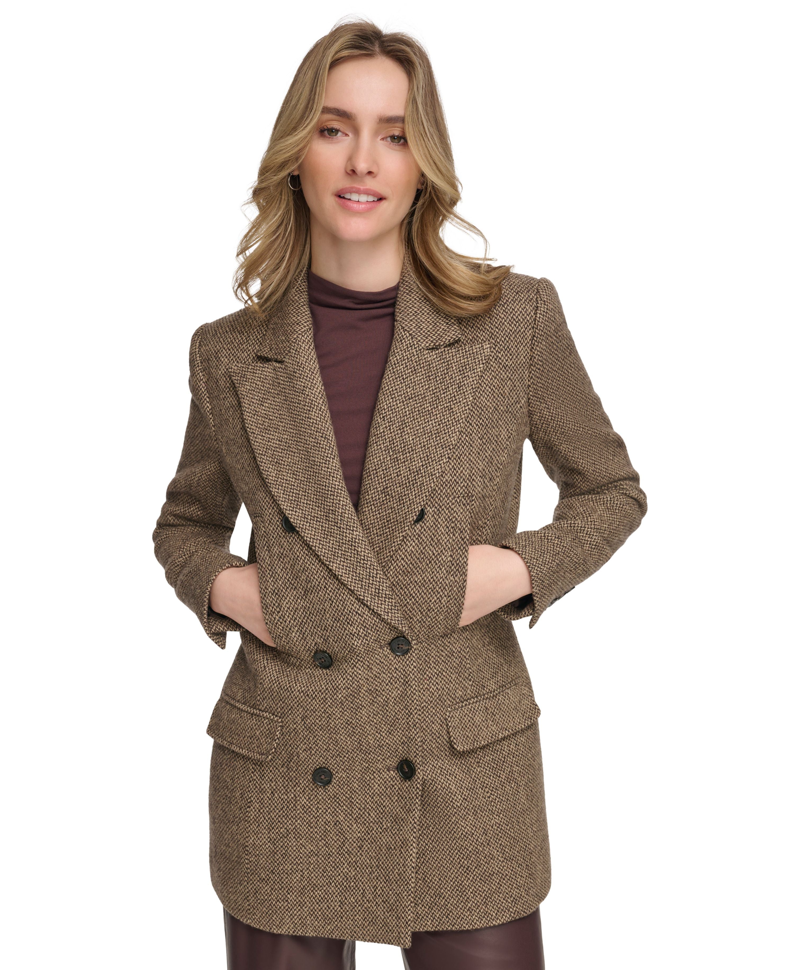 Women's X-Fit Textured Double-Breasted Blazer & Faux-Leather Finish Signature Pants