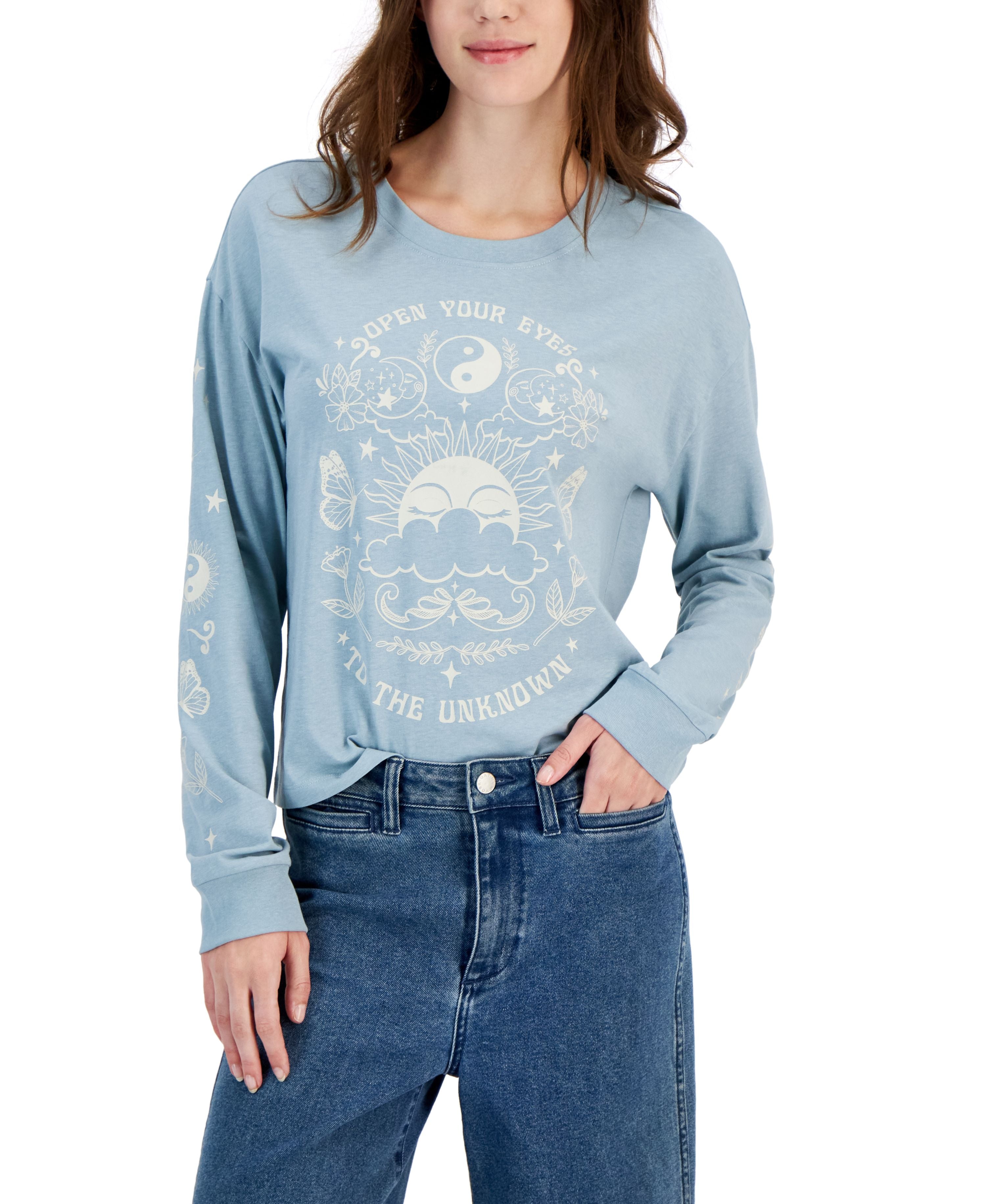 Juniors' Open Your Eyes Graphic-Print T-Modern Shirt