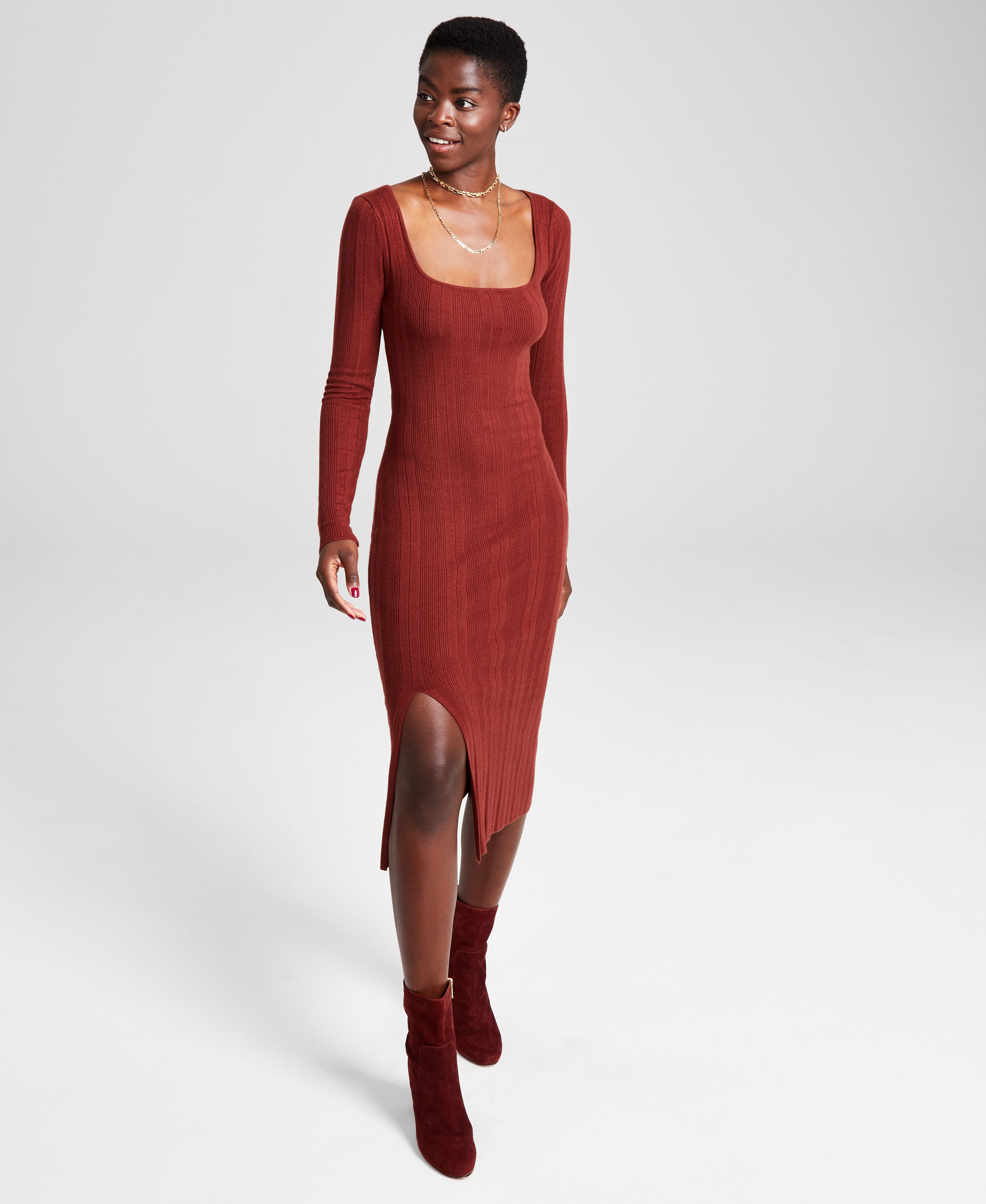 Women's Square-Neck Sweater Dress