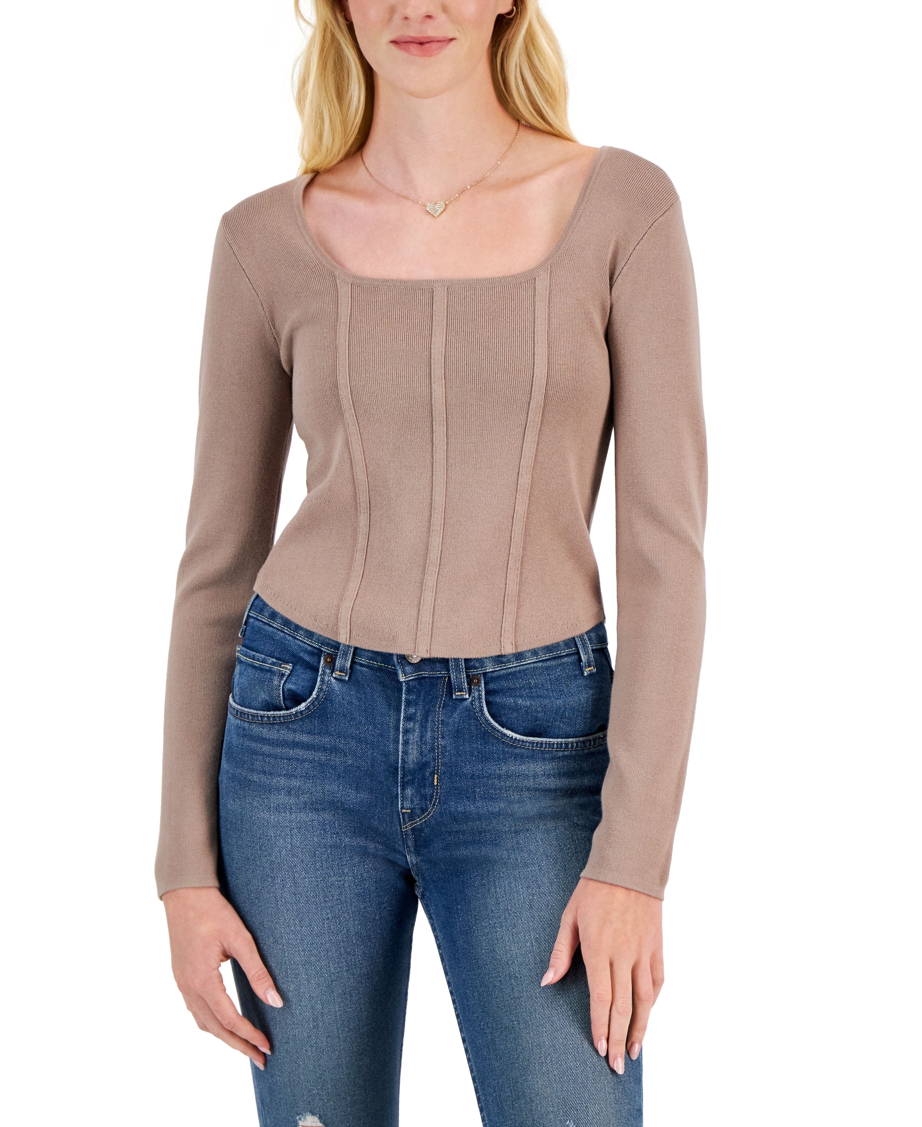 Juniors' Square-Neck Corset Sweater Premium Top