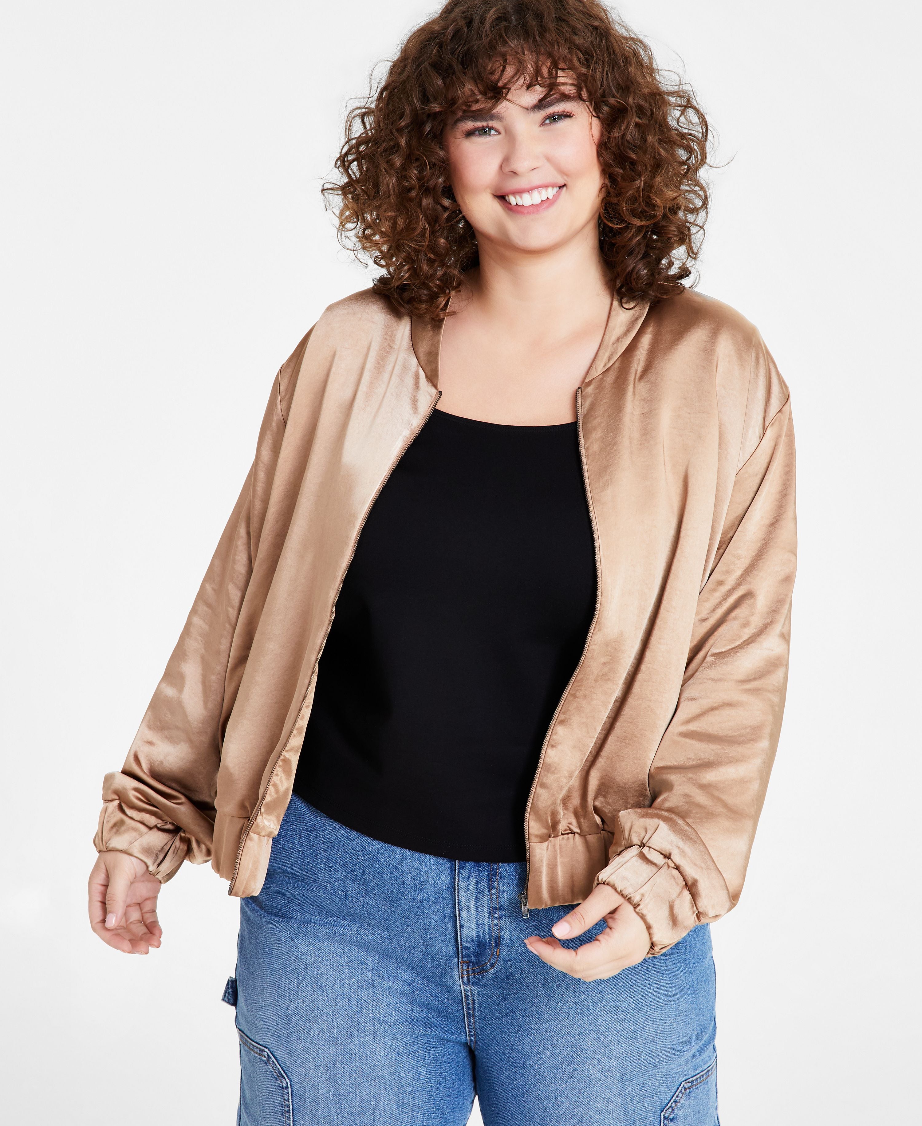Modern Plus Size Zip-Front Bomber Jacket
