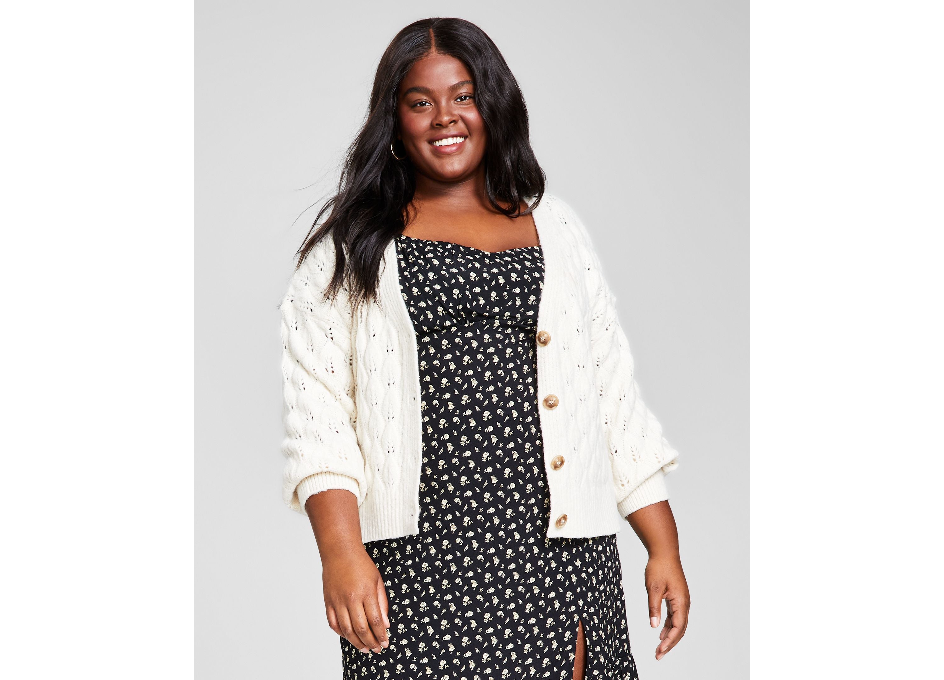 Modern Plus Size V-Neck Blouson-Sleeve Cardigan