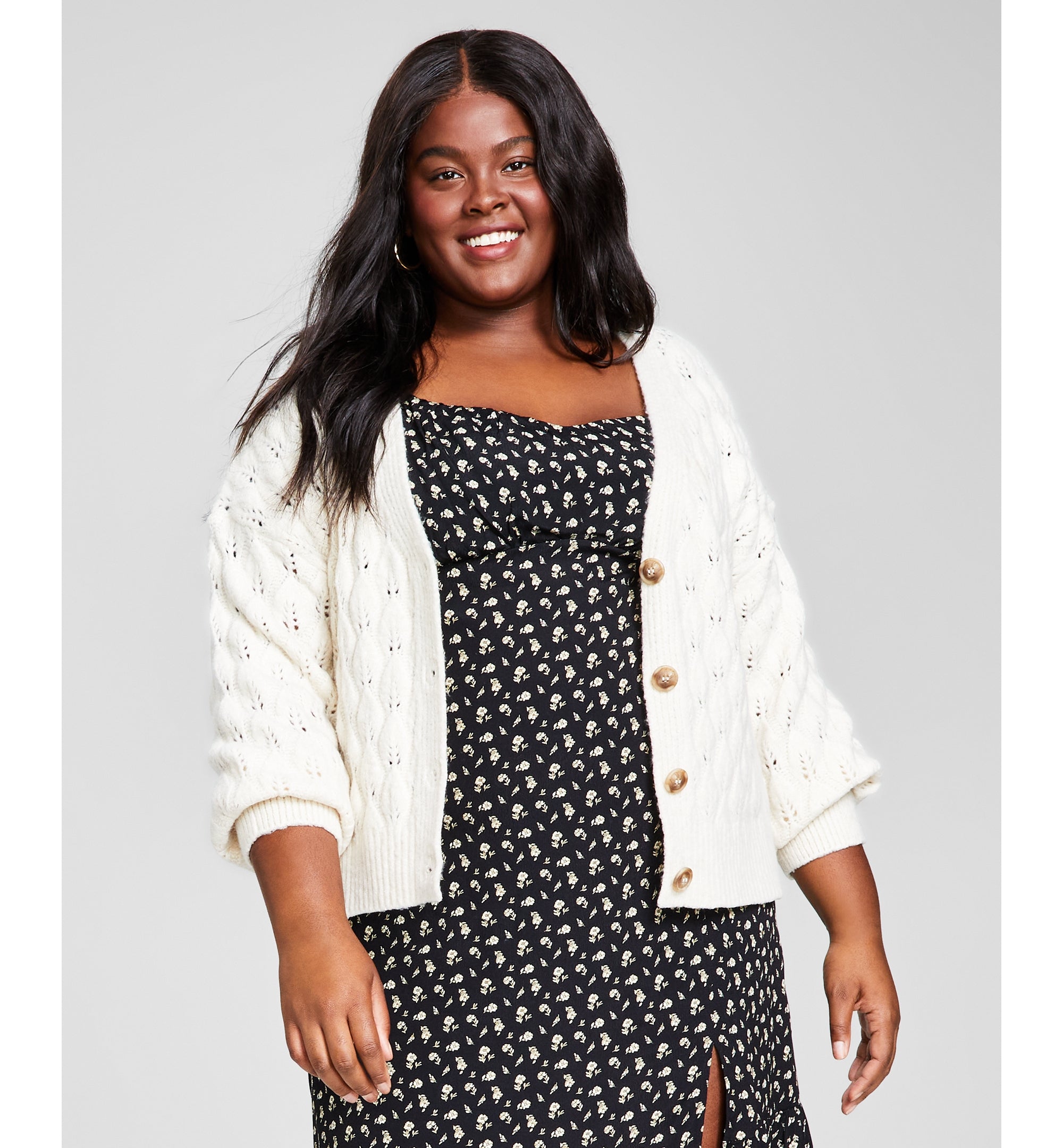 Modern Plus Size V-Neck Blouson-Sleeve Cardigan