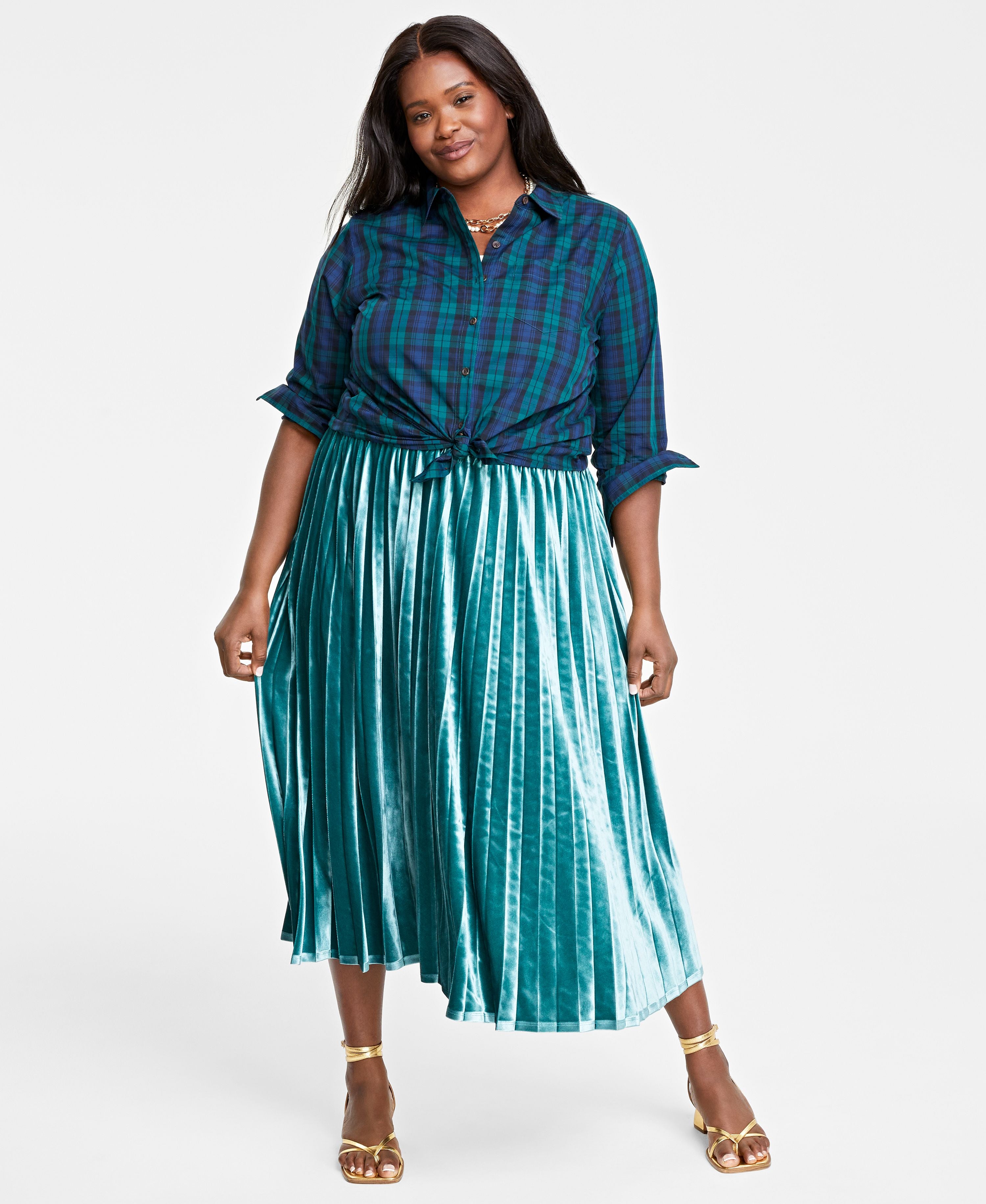 Plus Size Cotton Plaid Button-Front Modern Shirt