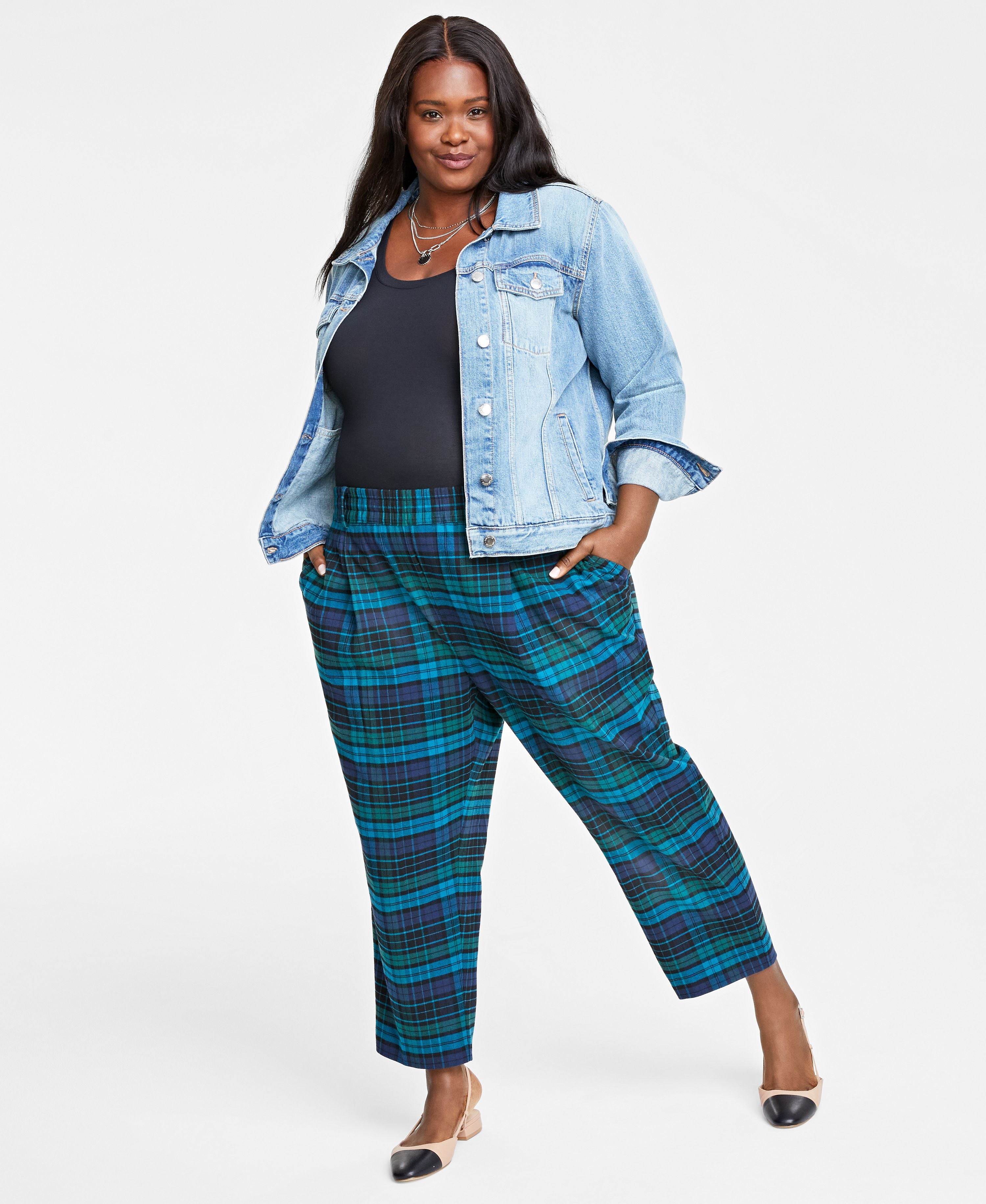 Plus Size Plaid Brushed Relaxed Ankle Signature Pants