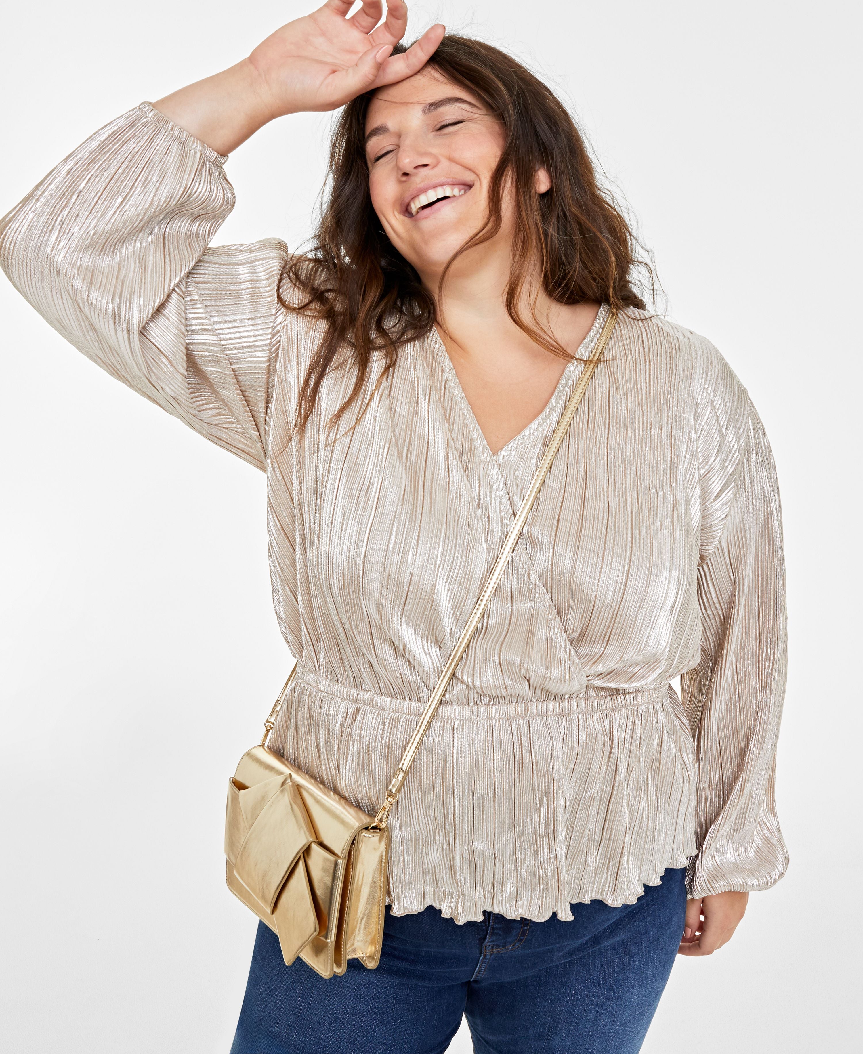 Plus Size Pliss� Surplice-Neck Peplum Premium Top
