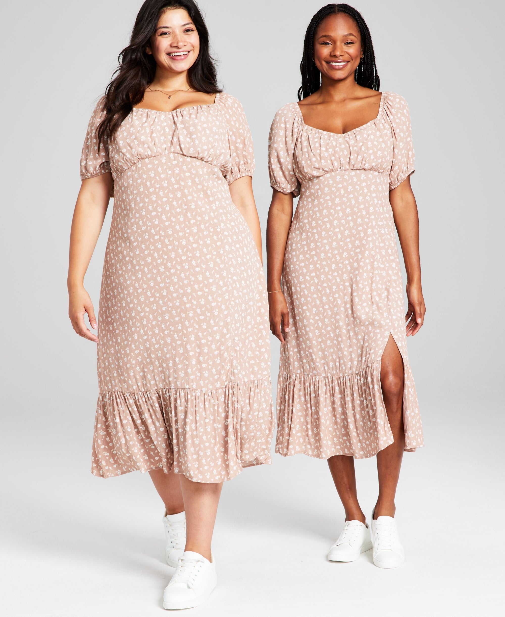 Women's Printed Puff-Sleeve Midi Dress, XXS-4X