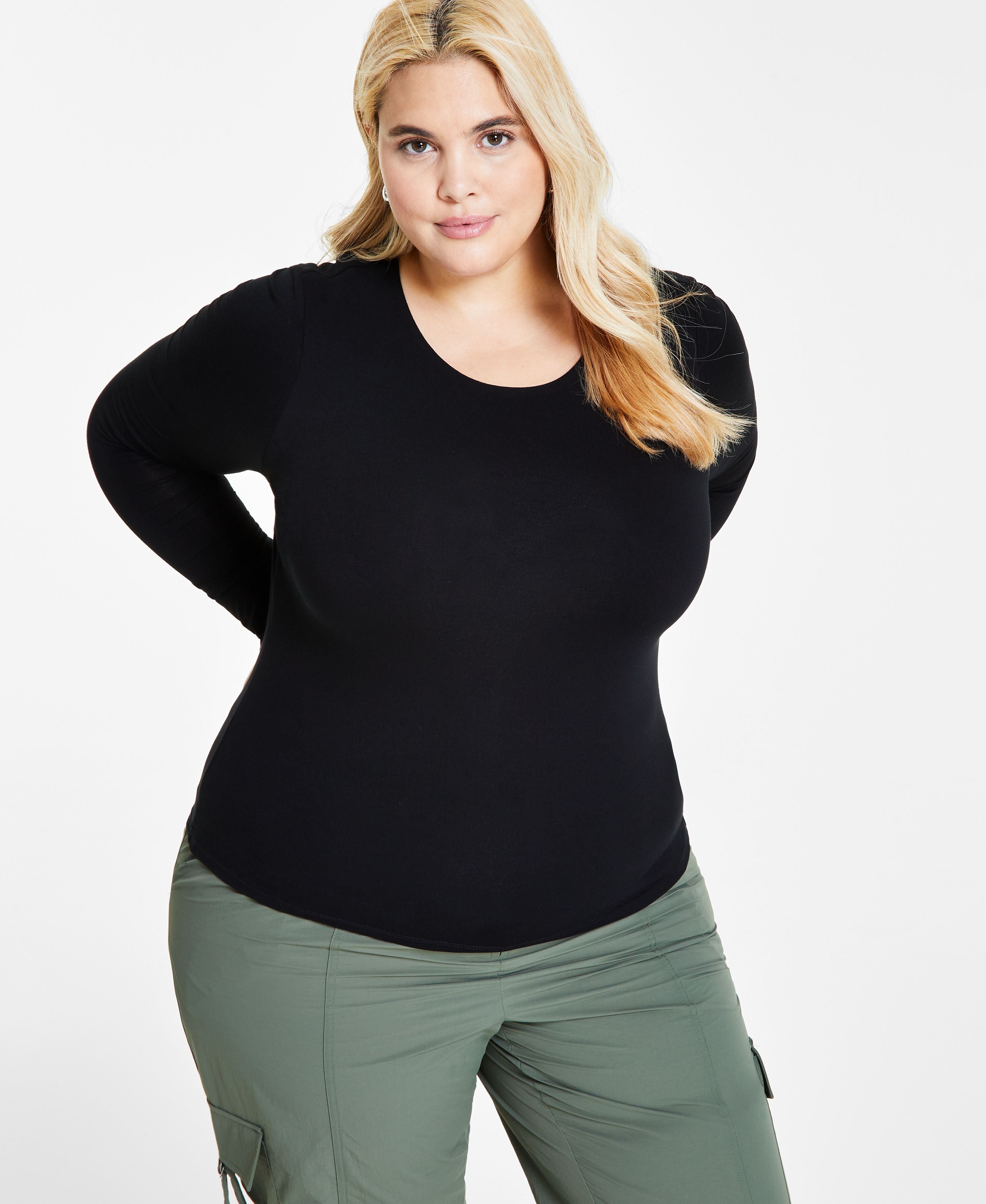 Plus Size Long-Sleeve Jersey Knit Premium Top